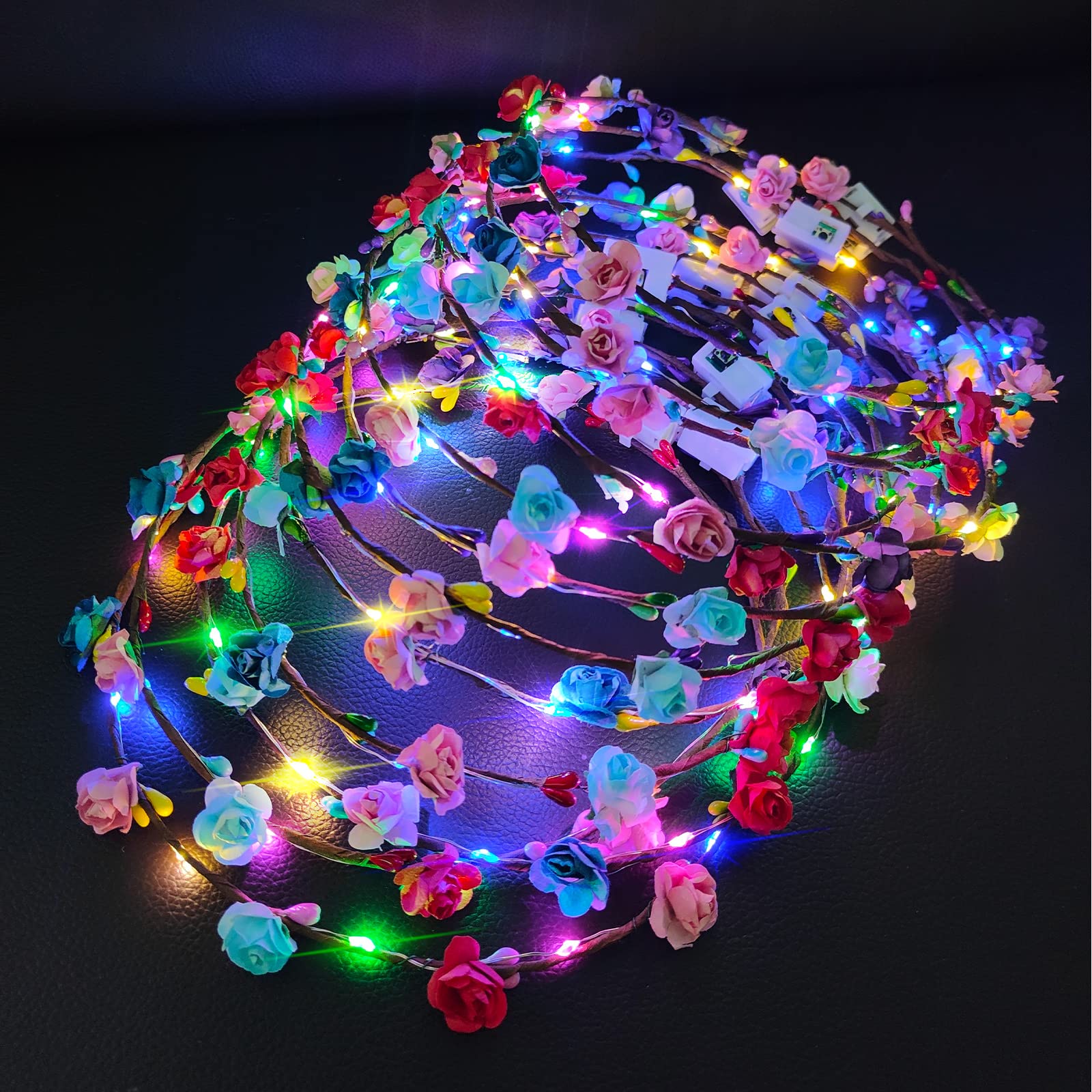 Bandeau-cheveux lumineux PTHTECHUS avec fleurs LED pour un look festif durable.