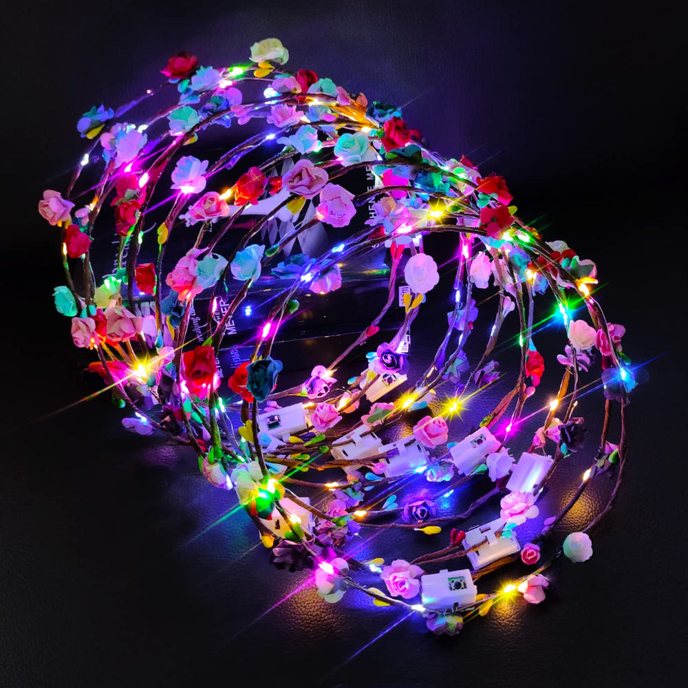 Couronne de fleurs LED PTHTECHUS, lot de 12 pour fêtes et photos mémorables.