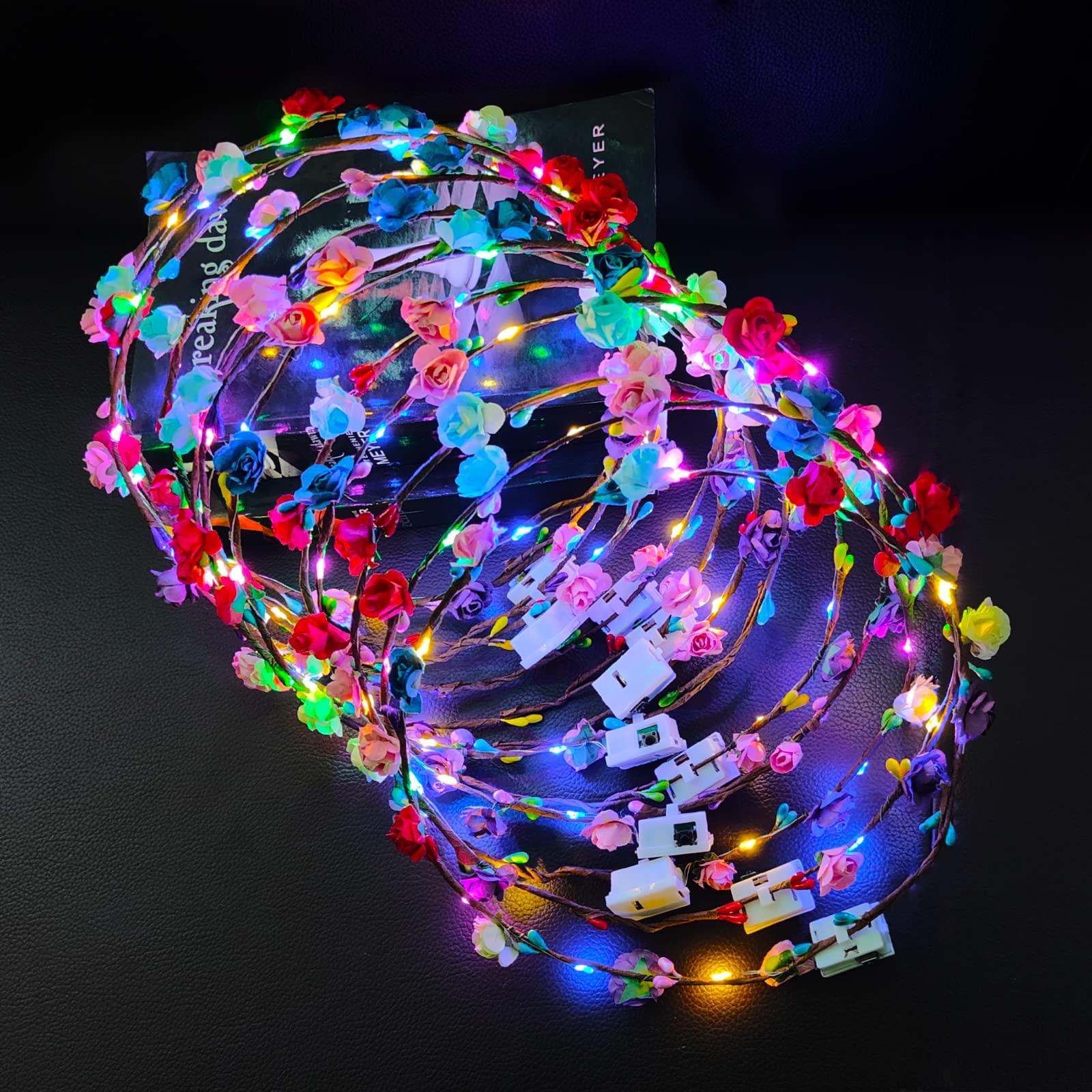 Couronne LED PTHTECHUS, diamètre 19 cm, réglable pour le confort lors d’événements.