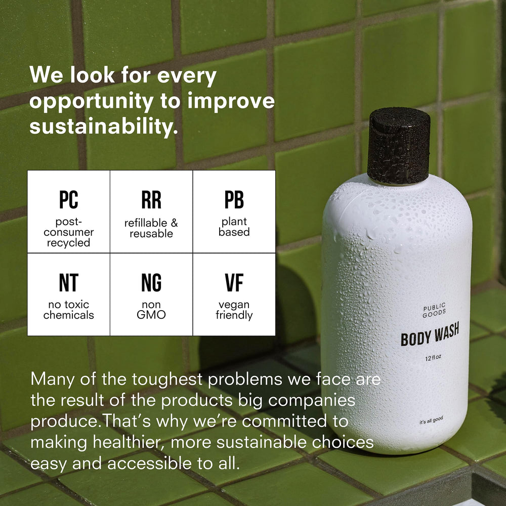 Public Goods pair-with-shampoo-conditioner display suggests a cohesive scent routine.