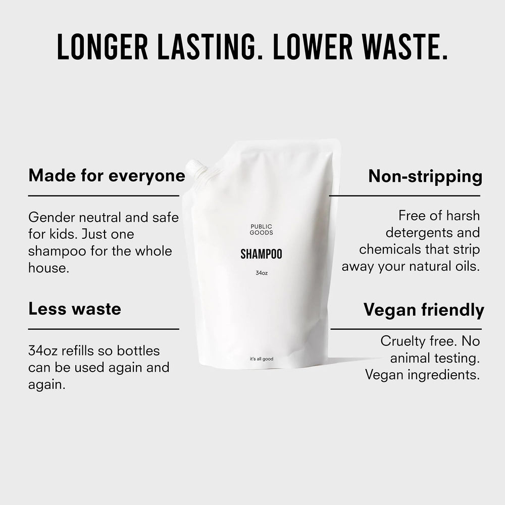 Public Goods Shampoing vegan-certifie: produit éthique sans cruauté envers les animaux.