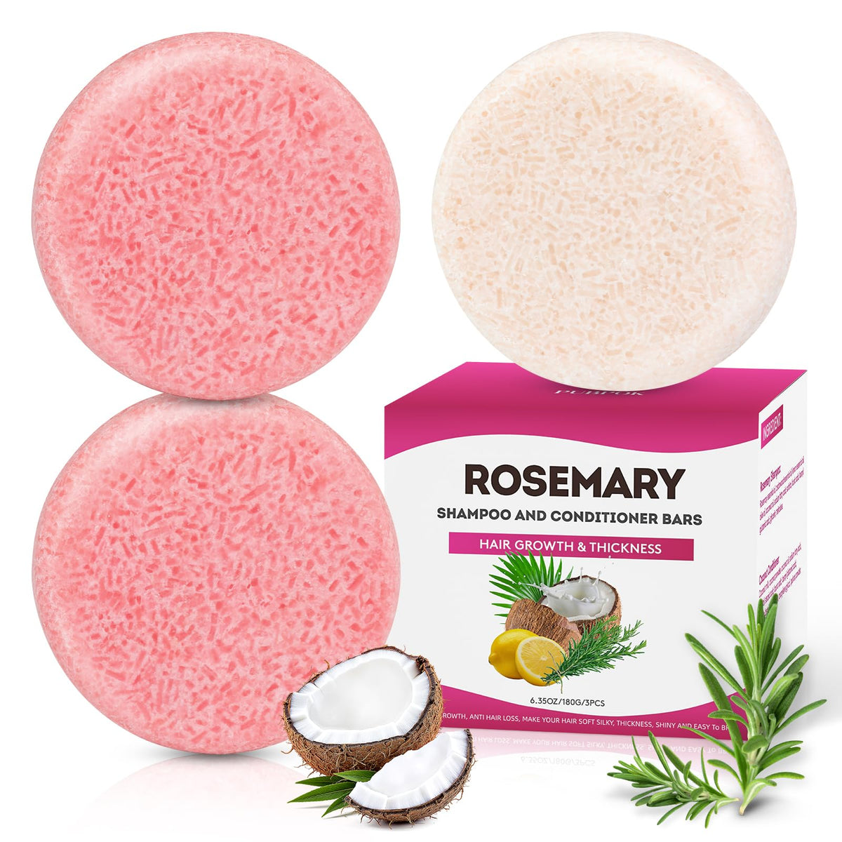 Pubpok barre shampoing romarin – gros plan, revitalise le cuir chevelu et donne du volume.