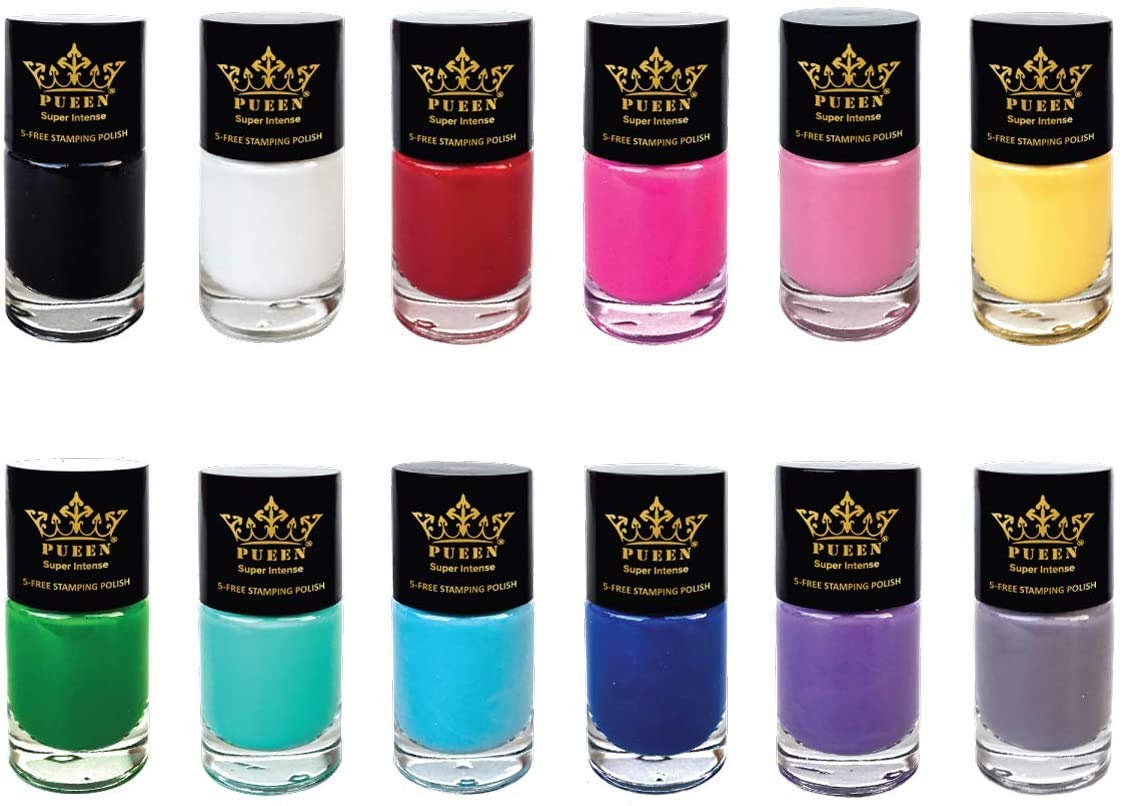 Vernis PUEEN Super Intense bleu bébé pour stamping, pigments riches.