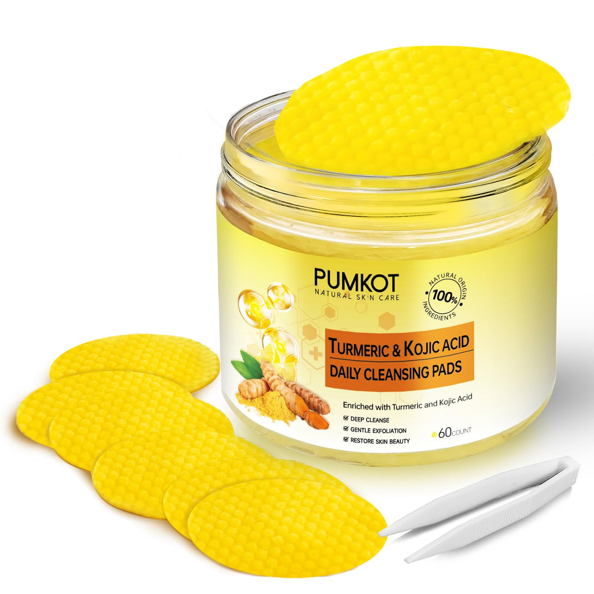 Les lingettes Pumkot au curcuma et acide kojique offrent un nettoyage en profondeur en douceur.