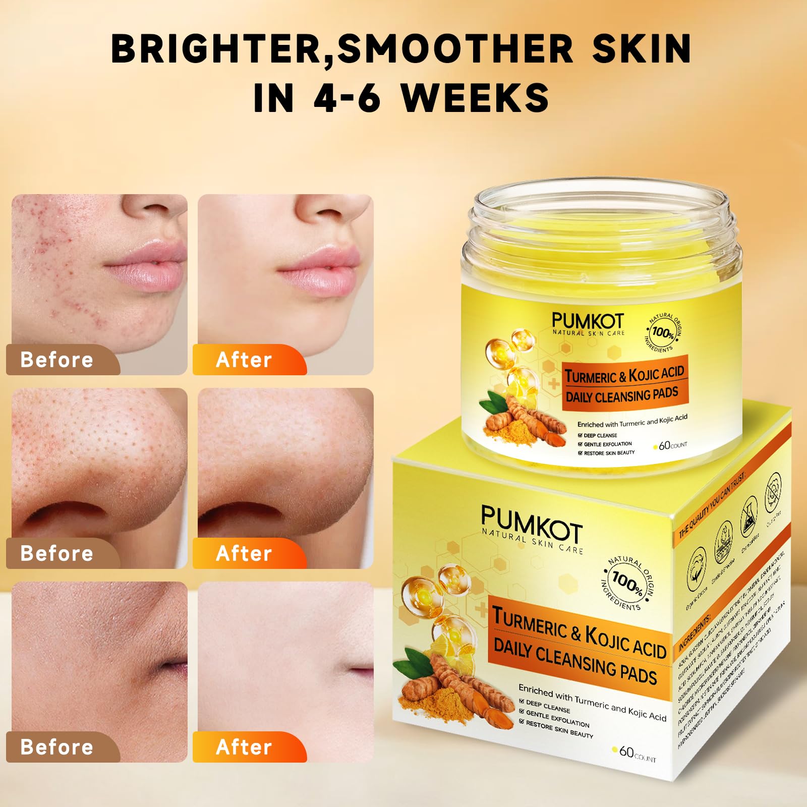 Texture douce des lingettes Pumkot pour exfolier légèrement et lisser la peau.