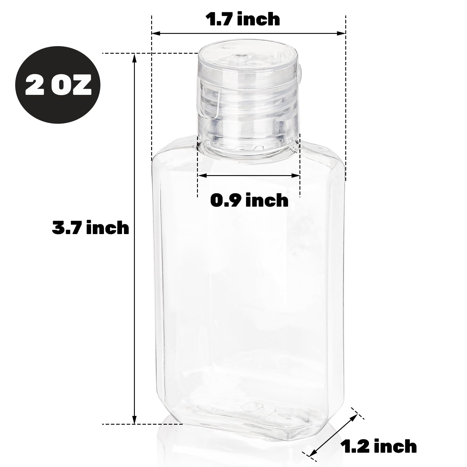 Pumtus Bouteille transparente 60ml avec bouchon basculant, facile à identifier le contenu.