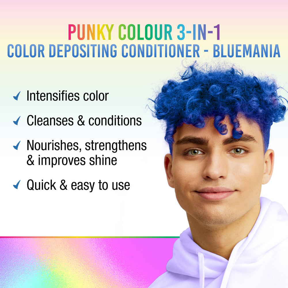 Punky Colour Bluemania color swirl on hair showing vibrant green tones.