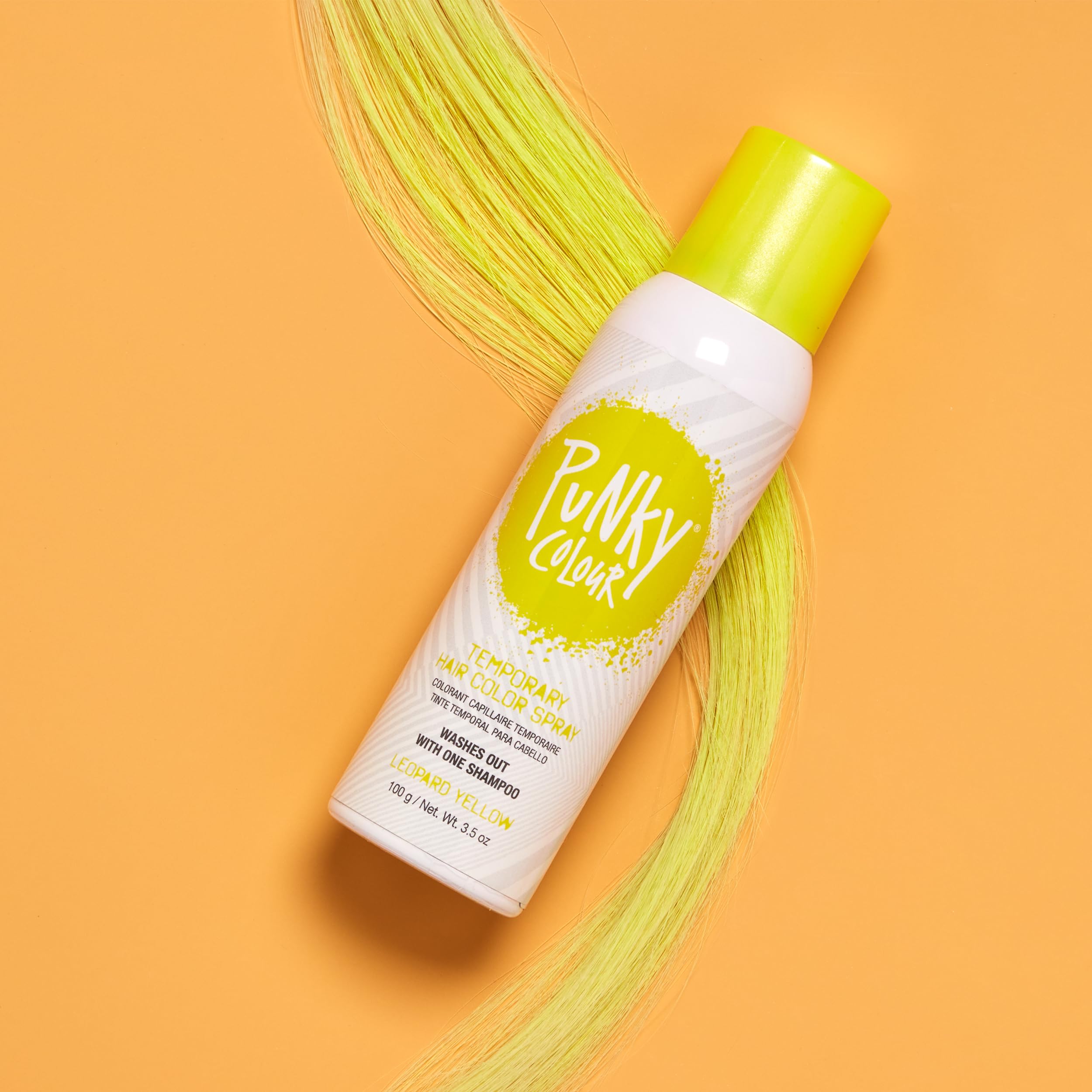 Punky spray couleur capillaire Léopard Jaune idéal pour retouches rapides et festives.