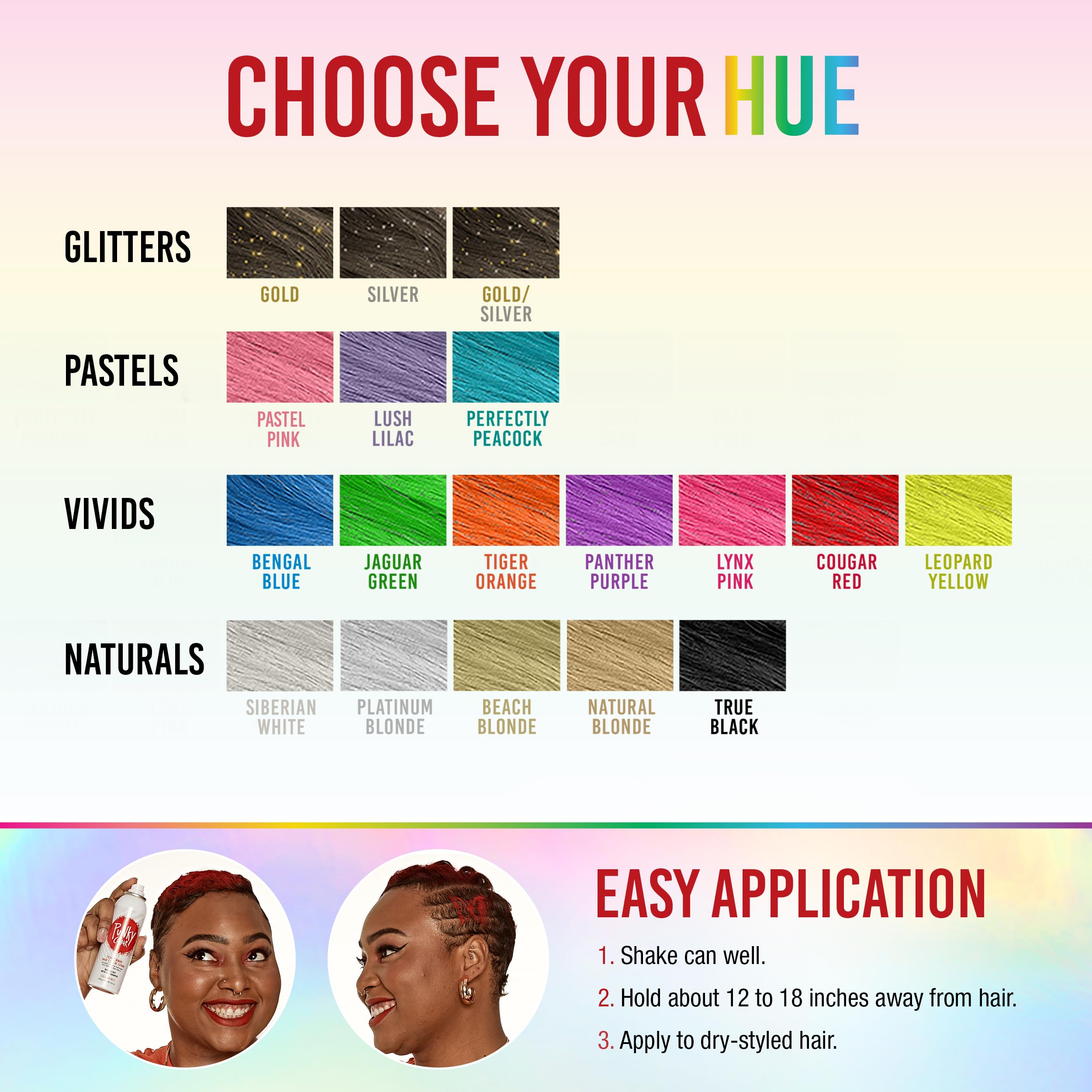 Punky Couleur temporaire, tenue rapide sur l’ensemble des cheveux ou des mèches.
