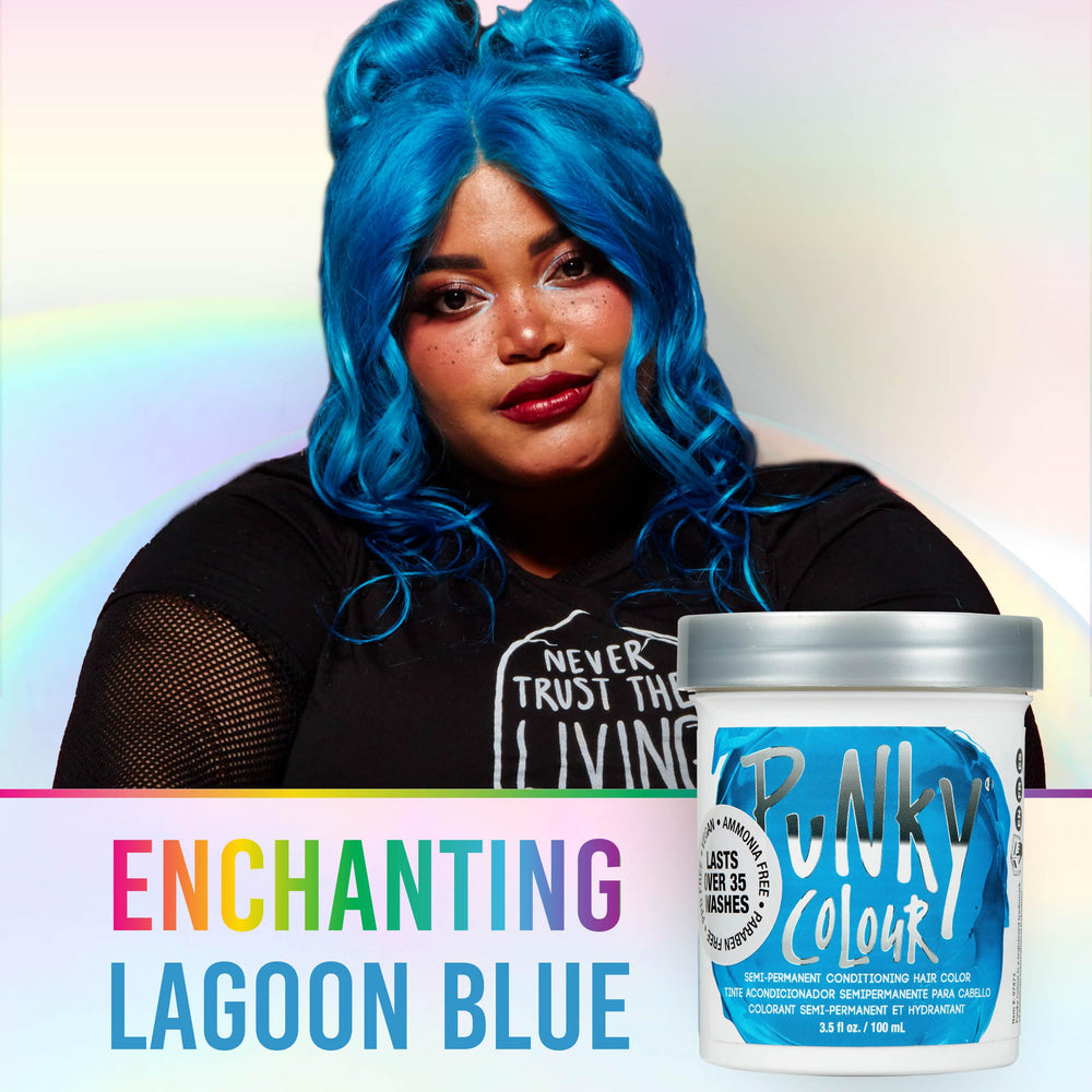 Punky Lagoon Blue – cheveux après teinture, couleur bleue vibrante et résultat soyeux