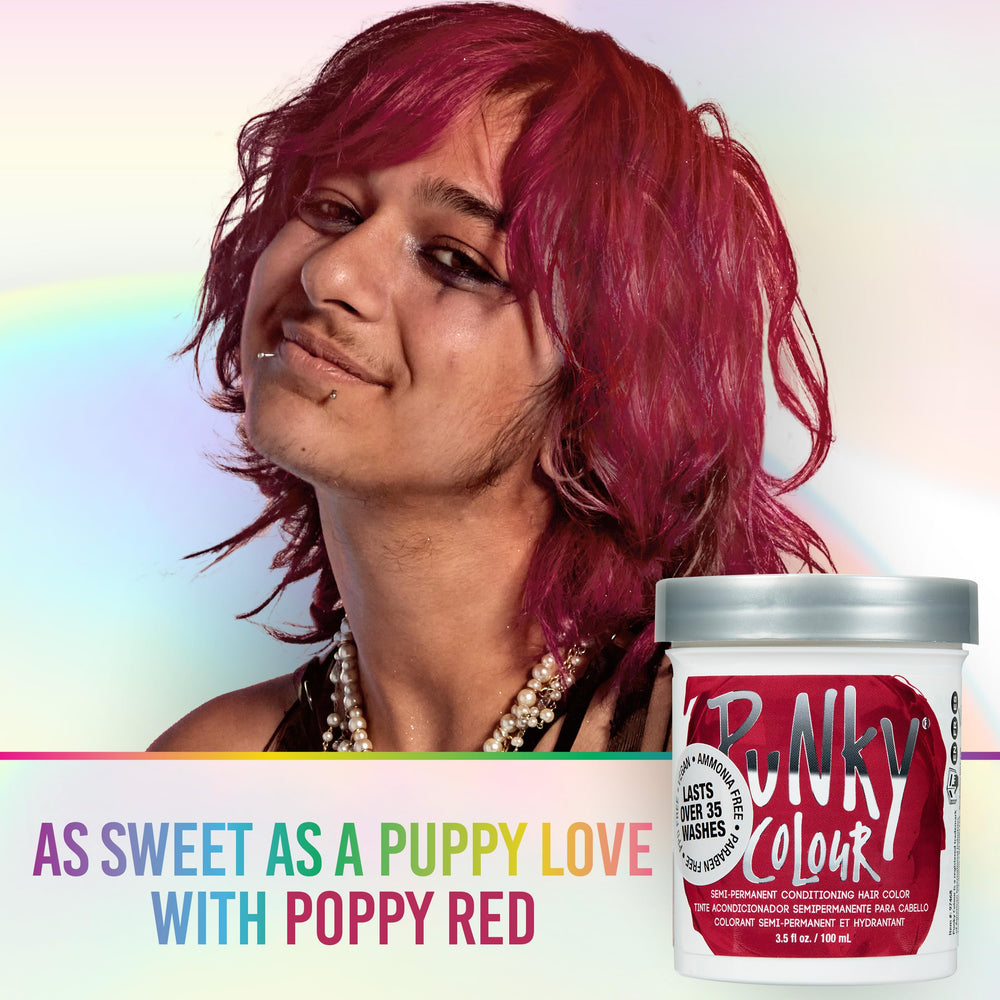 Punky Poppy Red – échantillon couleur montrant une teinte rouge poppy intense