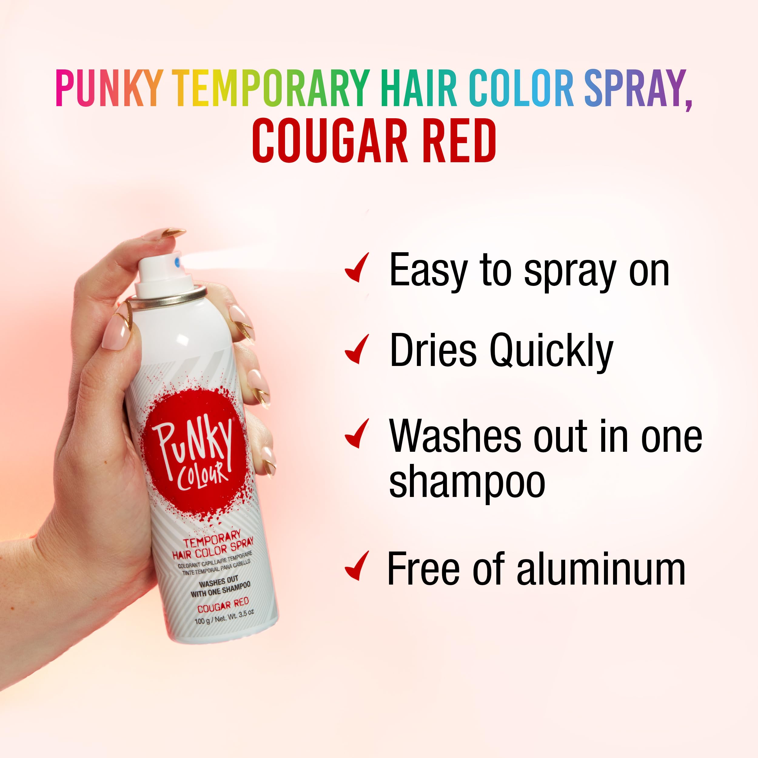Punky Spray cheveux Cougar Red, application rapide pour changer de style facilement.