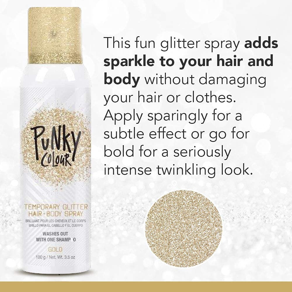 Punky spray paillettes dorées facile à rincer après la fête.
