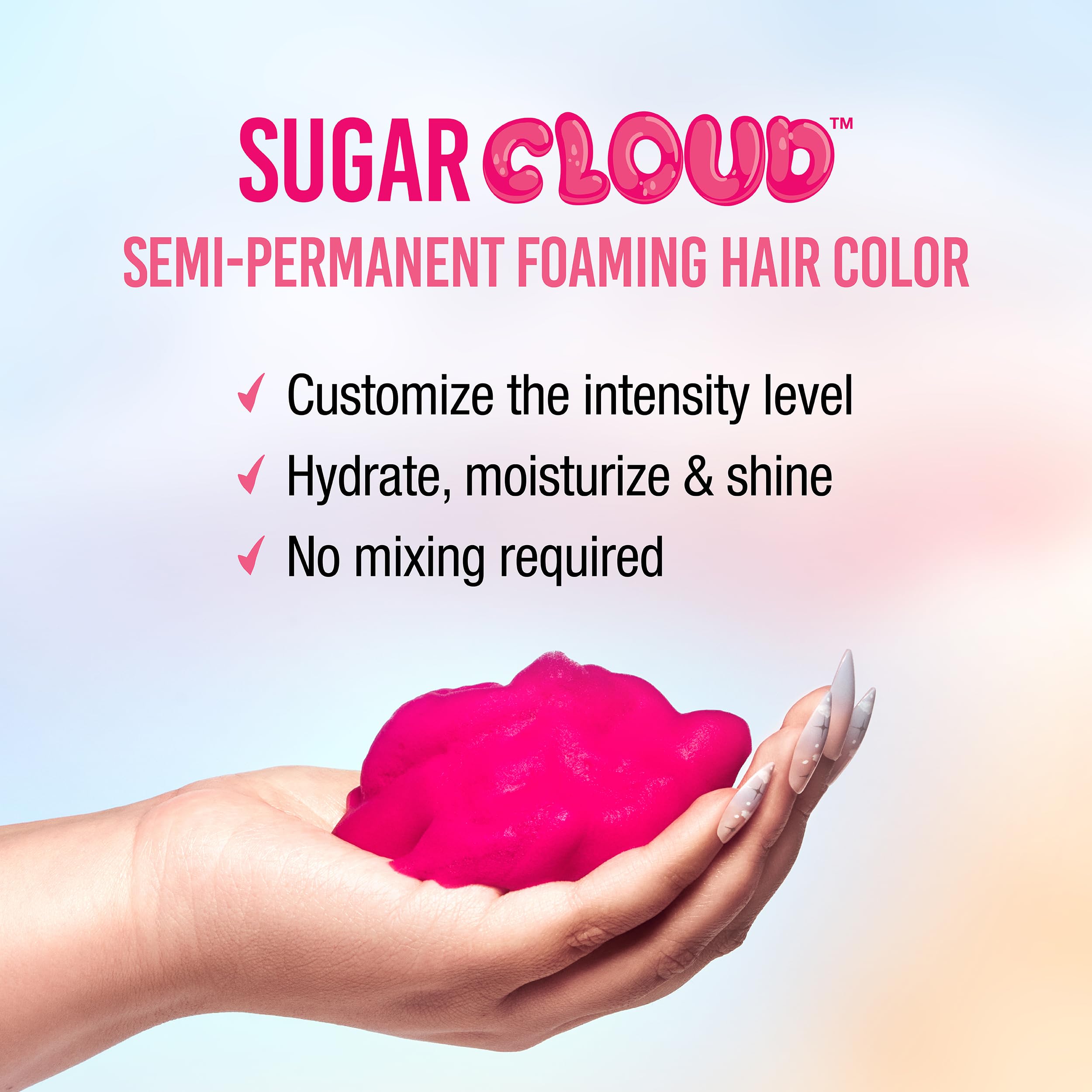 Application capillaire avec mousse Punky Sugar Cloud – diffusion rapide et sans effort.