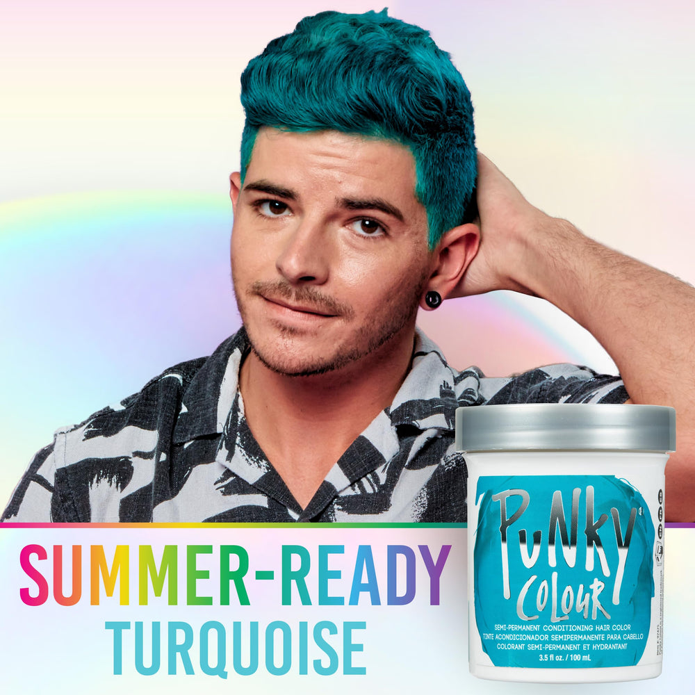 Punky Turquoise — Cheveux après coloration avec une couleur vive et durable.