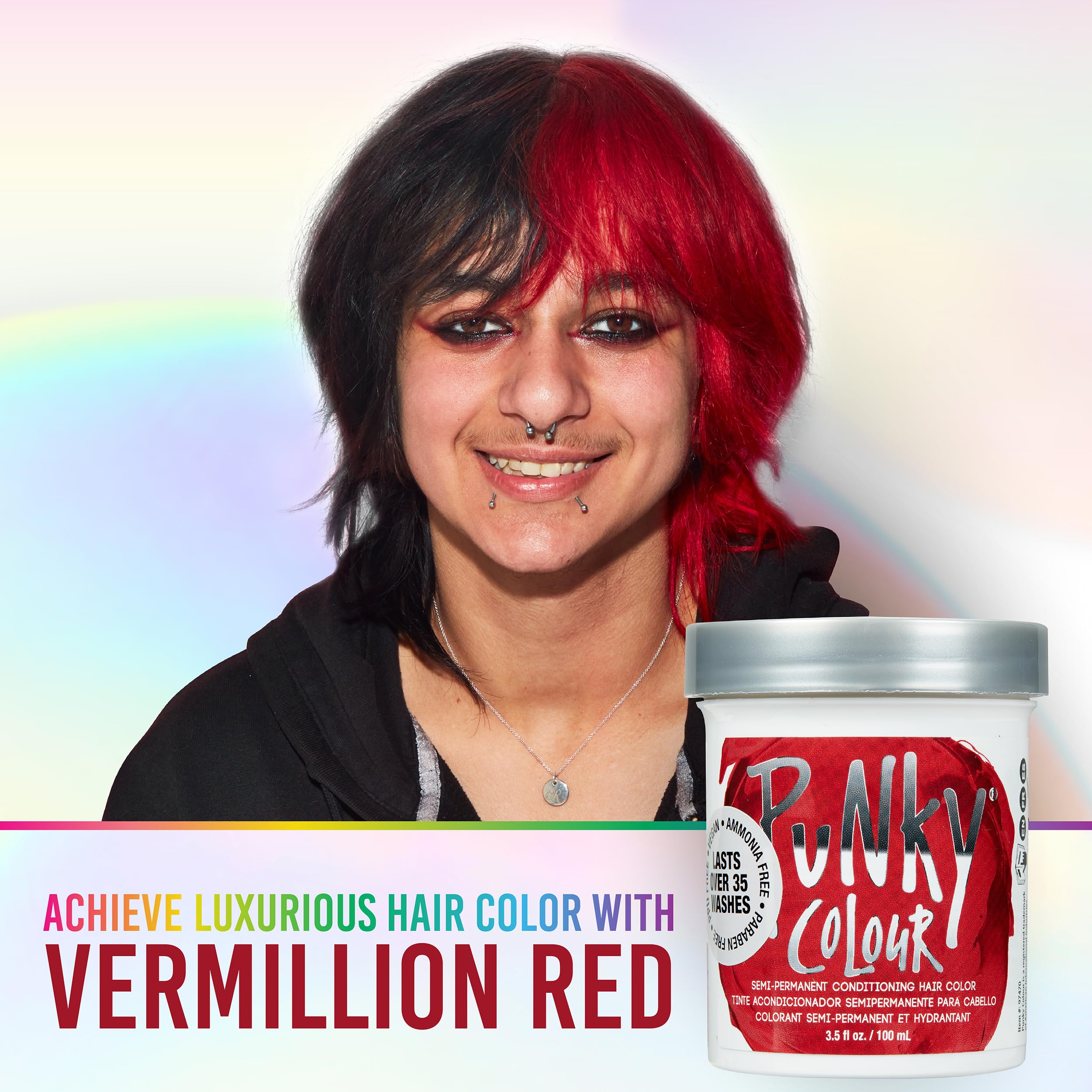 Punky Vermillon Rouge – avant-après montrant transformation couleur audacieuse.