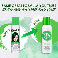 Punky Jaguar vert spray-cheveux, application rapide et sans dommages potentiels.