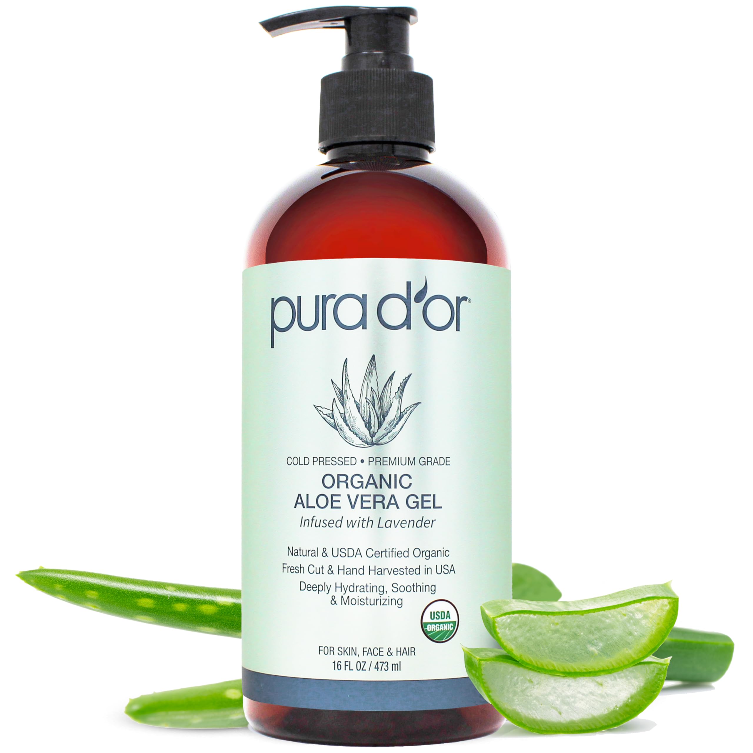PURA D'OR Gel Aloe Vera Bio Lavande : une bouteille prête pour l'hydratation quotidienne.