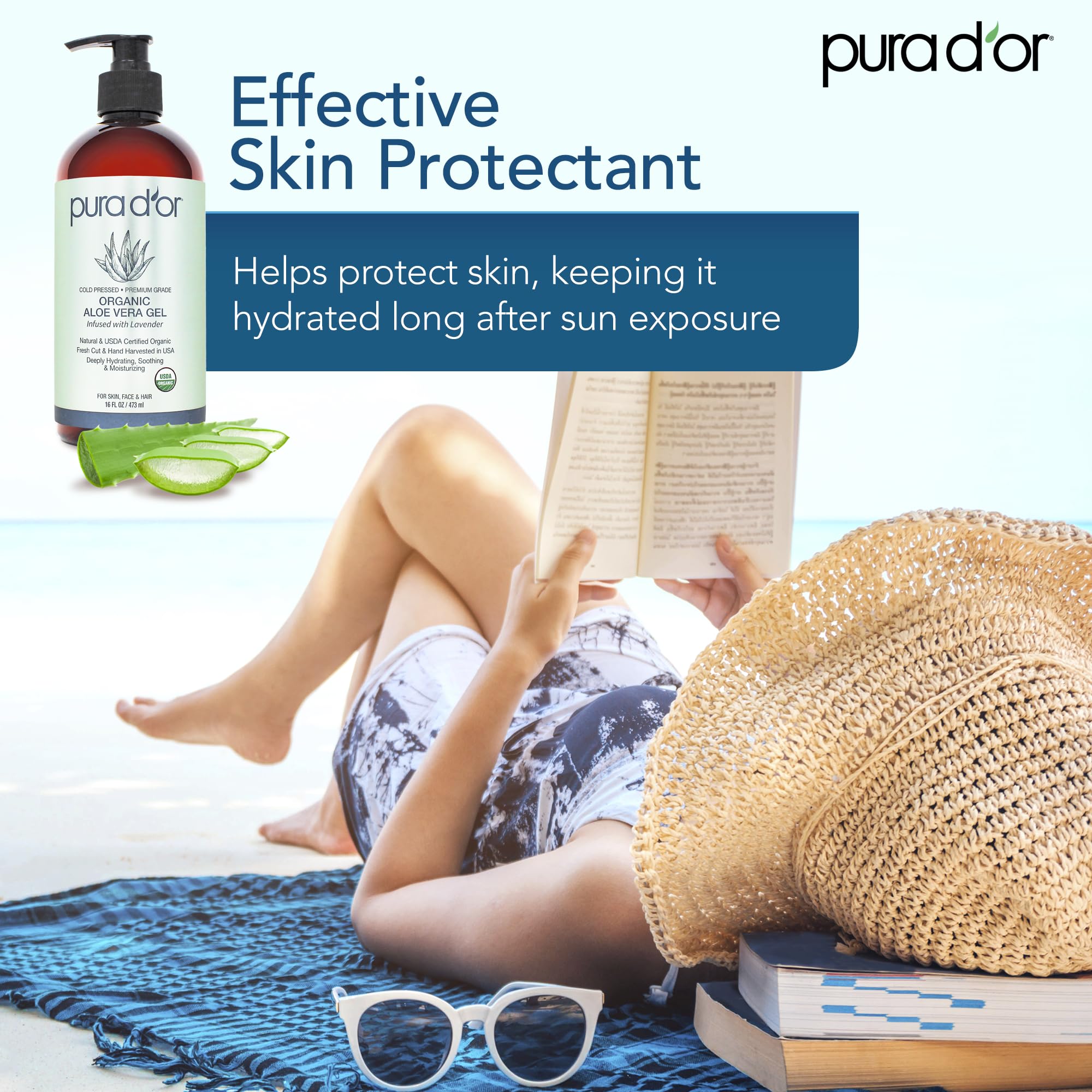 Soin cheveux et cuir chevelu avec PURA D'OR Aloe Vera Bio Lavande, cheveux plus doux.