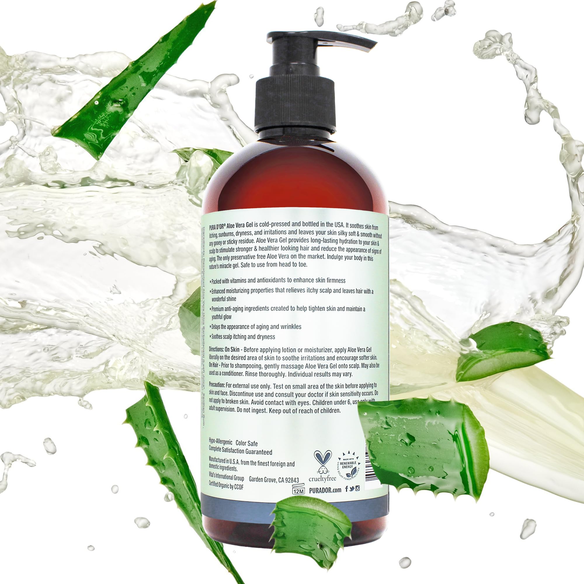 Emballage recyclable du PURA D'OR Gel Aloe Vera Bio Lavande.