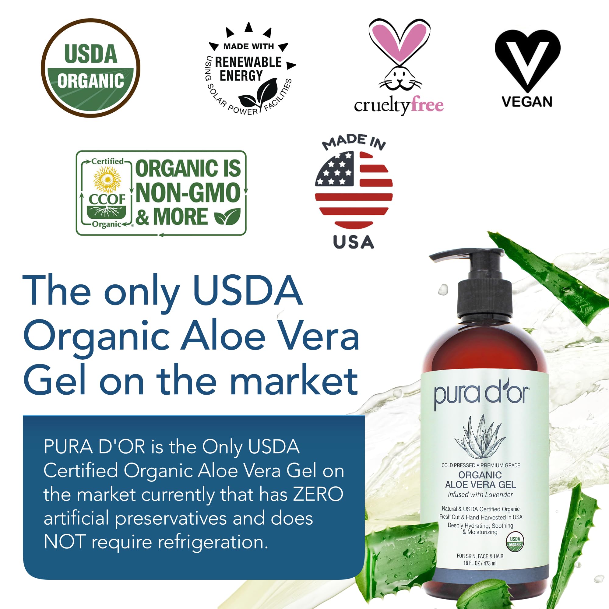 Texture gel clair du PURA D'OR Aloe Vera Bio Lavande pour une application douce.