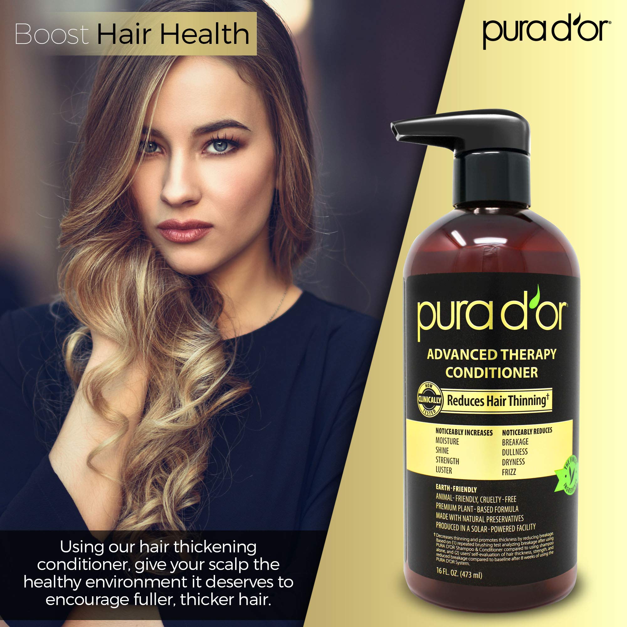 PURA D'OR Advanced Therapy Conditioner: étiquette indiquant une formule douce sans sulfates.