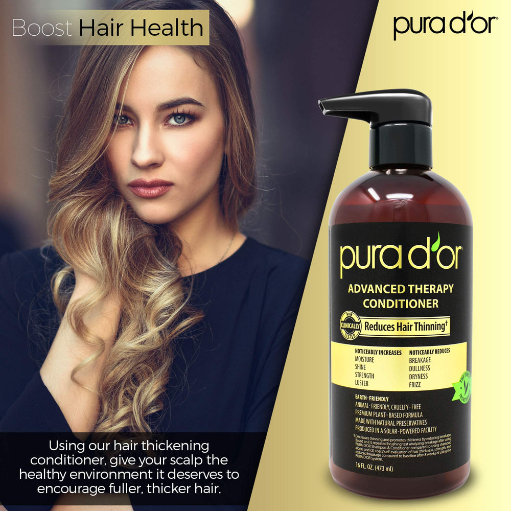 PURA D'OR Advanced Therapy Conditioner: étiquette indiquant une formule douce sans sulfates.