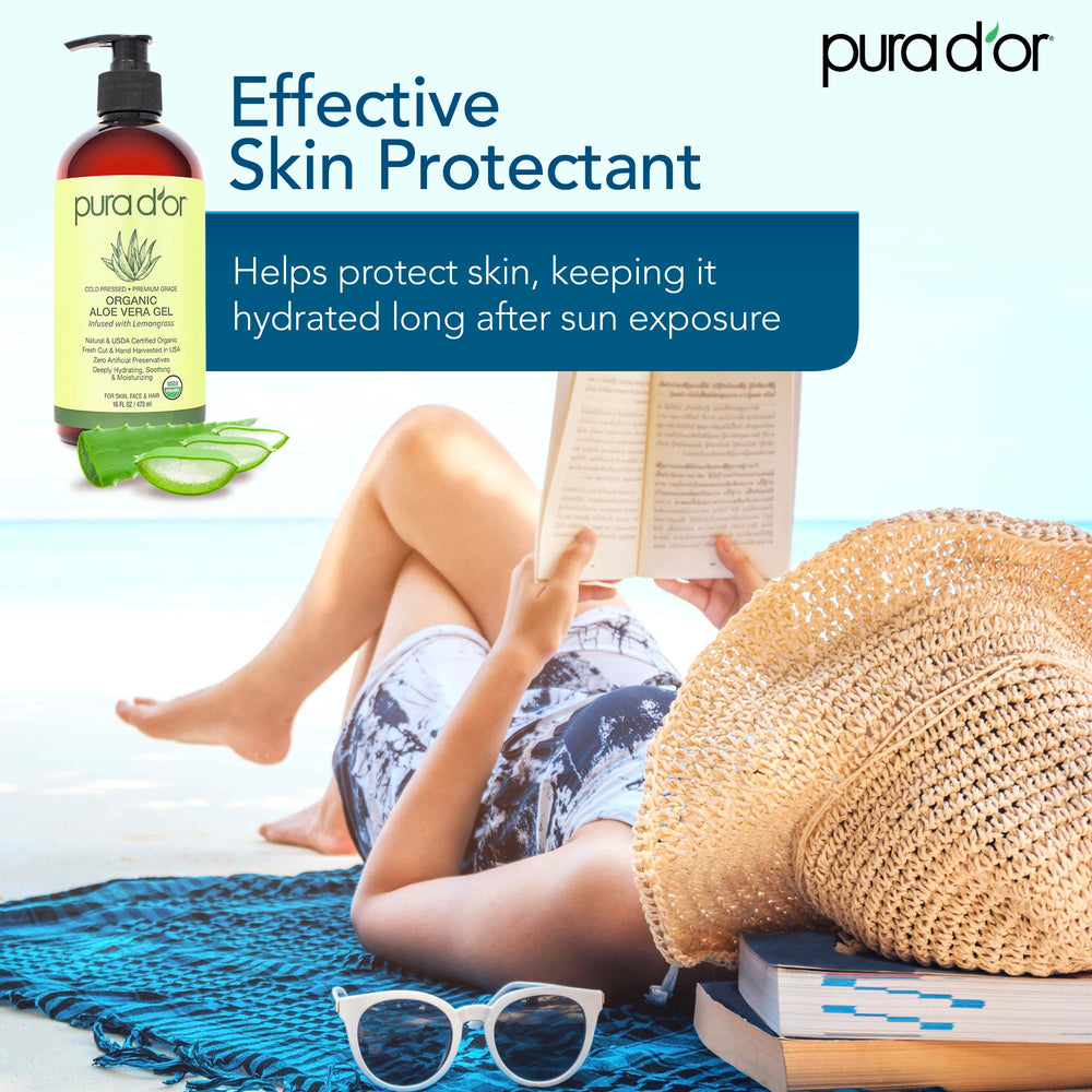 PURA D'OR Aloe Vera Gel on hair and scalp for moisture and shine
