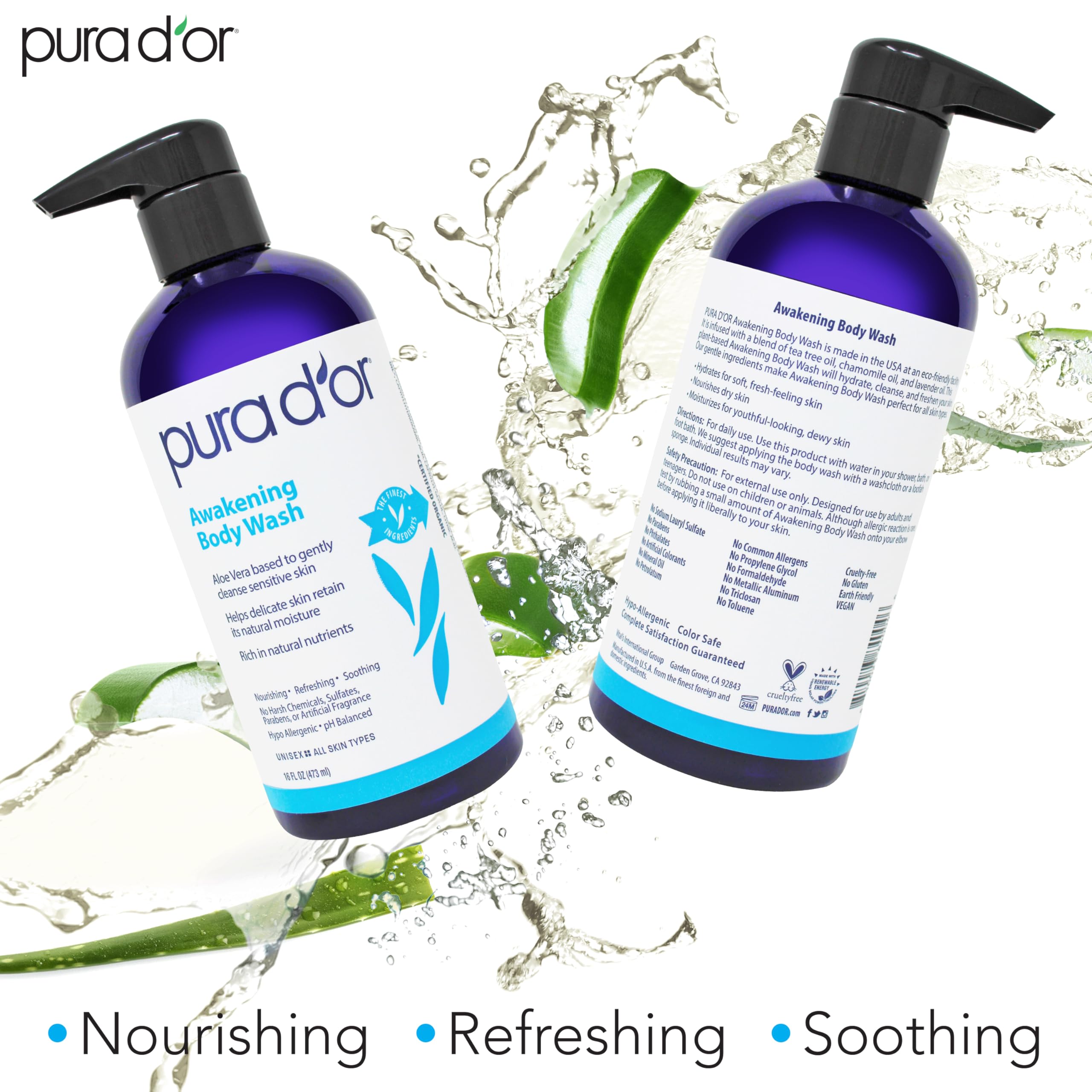 PURA D'OR base aloe vera: formulation douce adaptée à toutes les peaux.