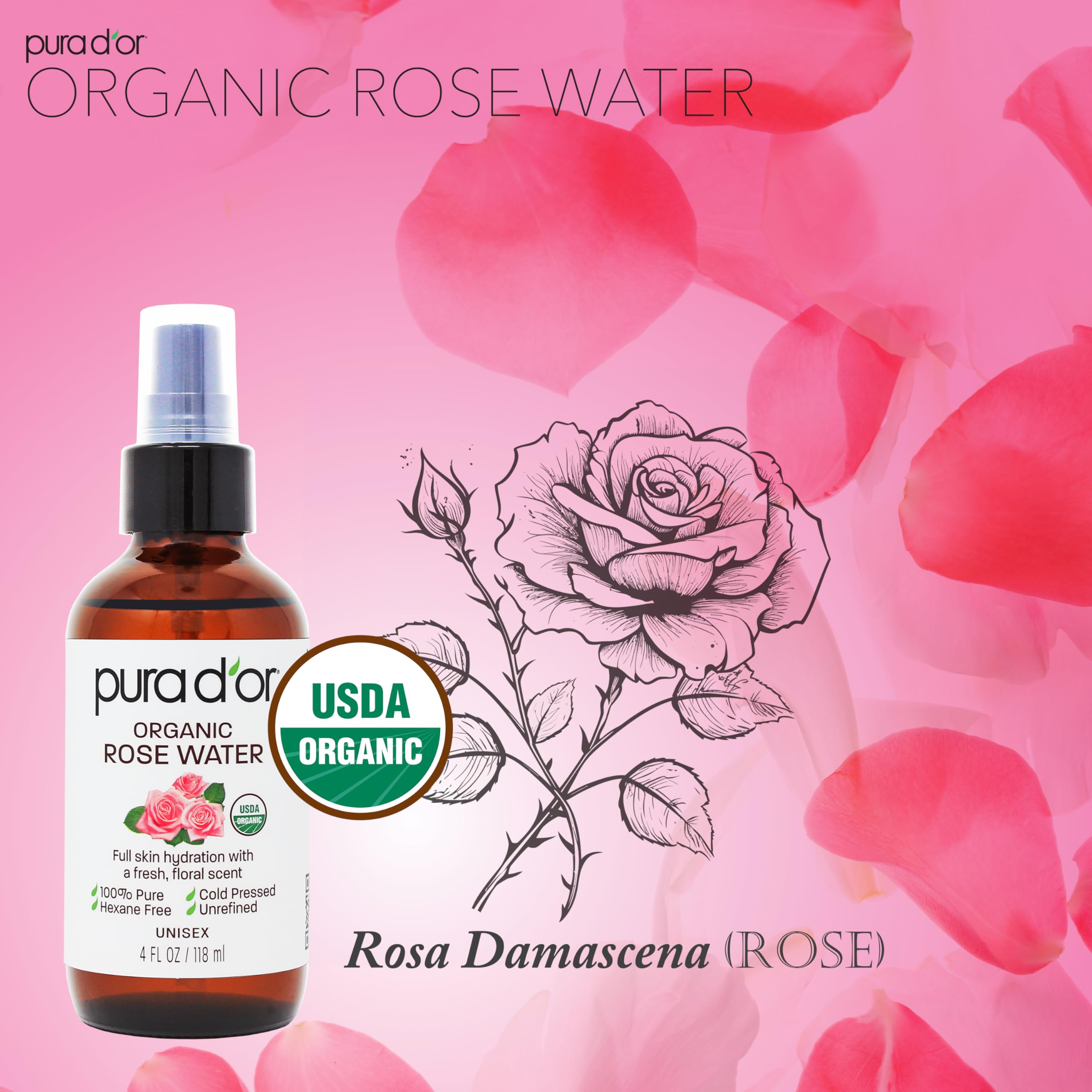 Emballage recyclable et écologique du tonique PURA D'OR rose.