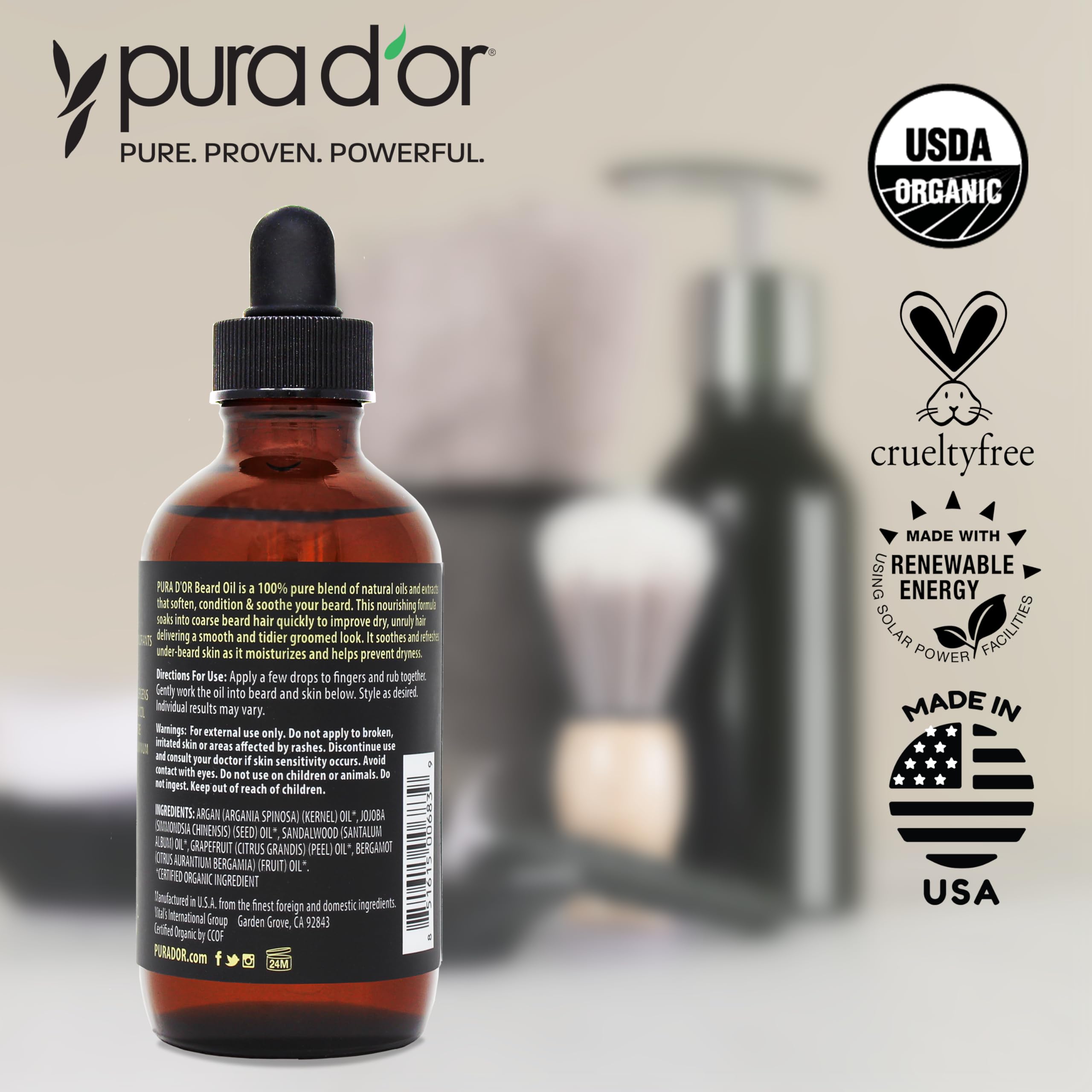 PURA D'OR huile barbe sans cruauté – produit éthique et non testé sur animaux