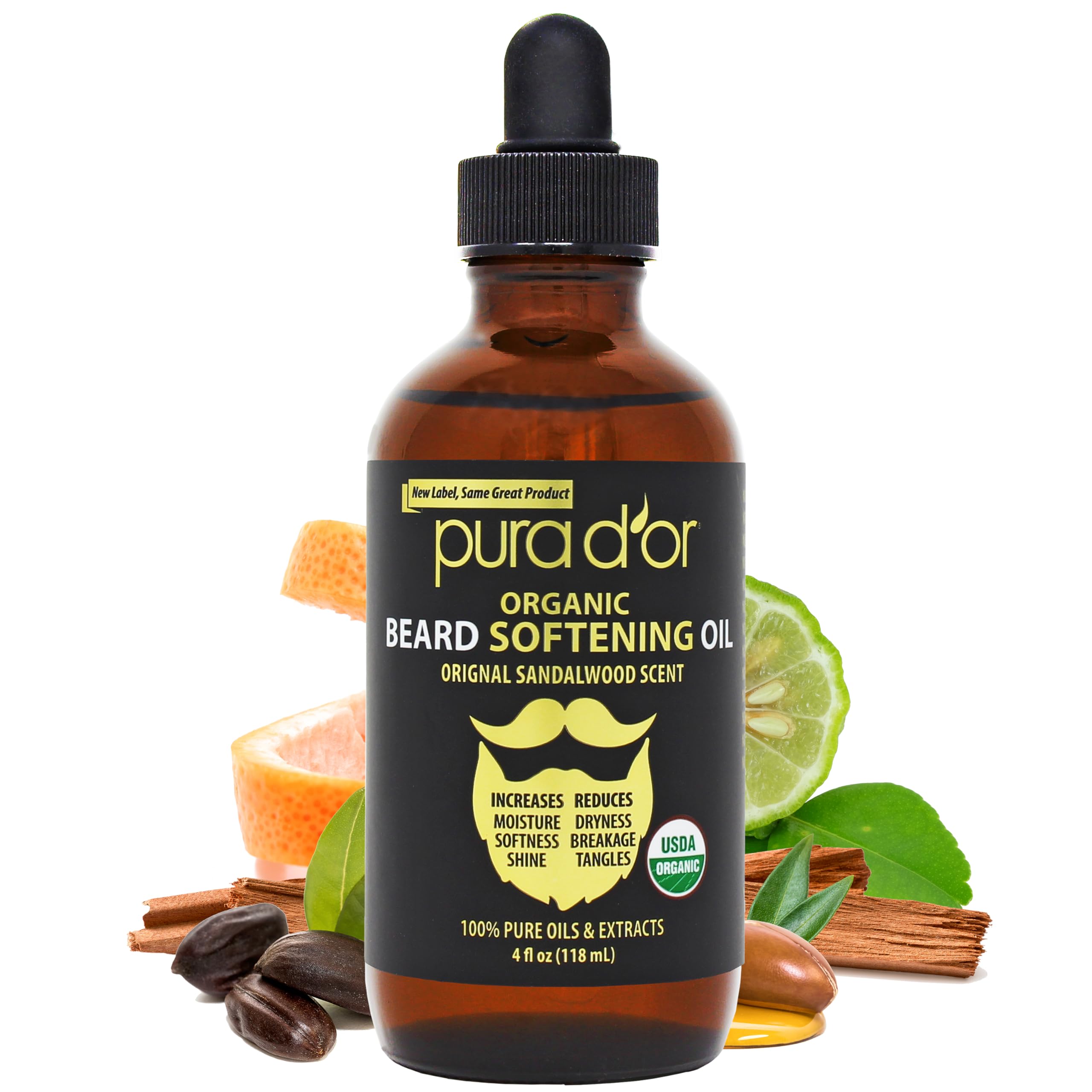 PURA D'OR huile barbe assouplissante Santal Original – texture légère pour barbe soyeuse