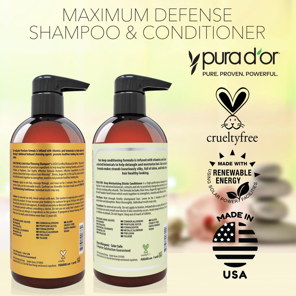 PURA D'OR MD Étiquette produit : sans sulfates ni parabènes.
