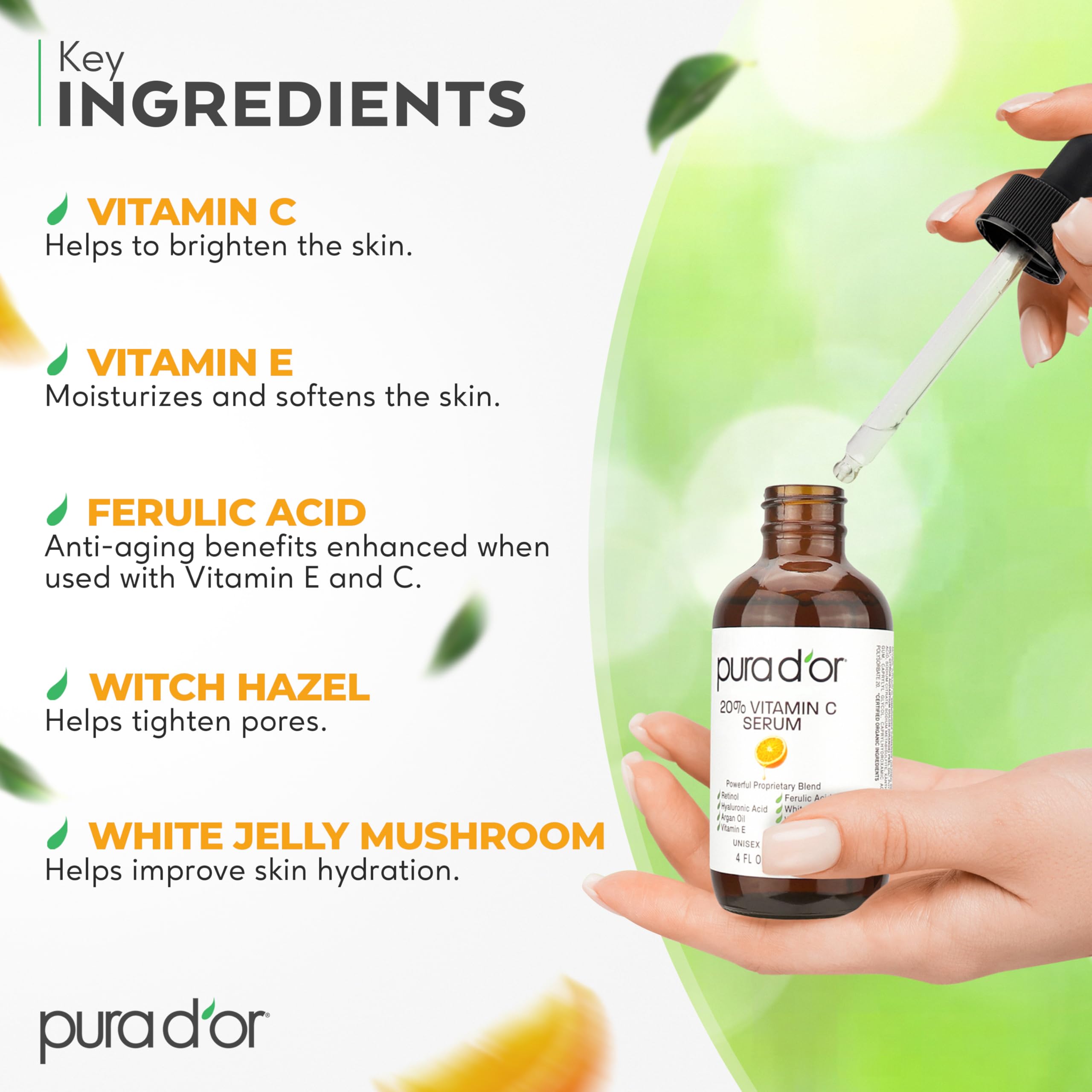 PURA D'OR Vitamine C 20% – acide férulique pour protection cutanée
