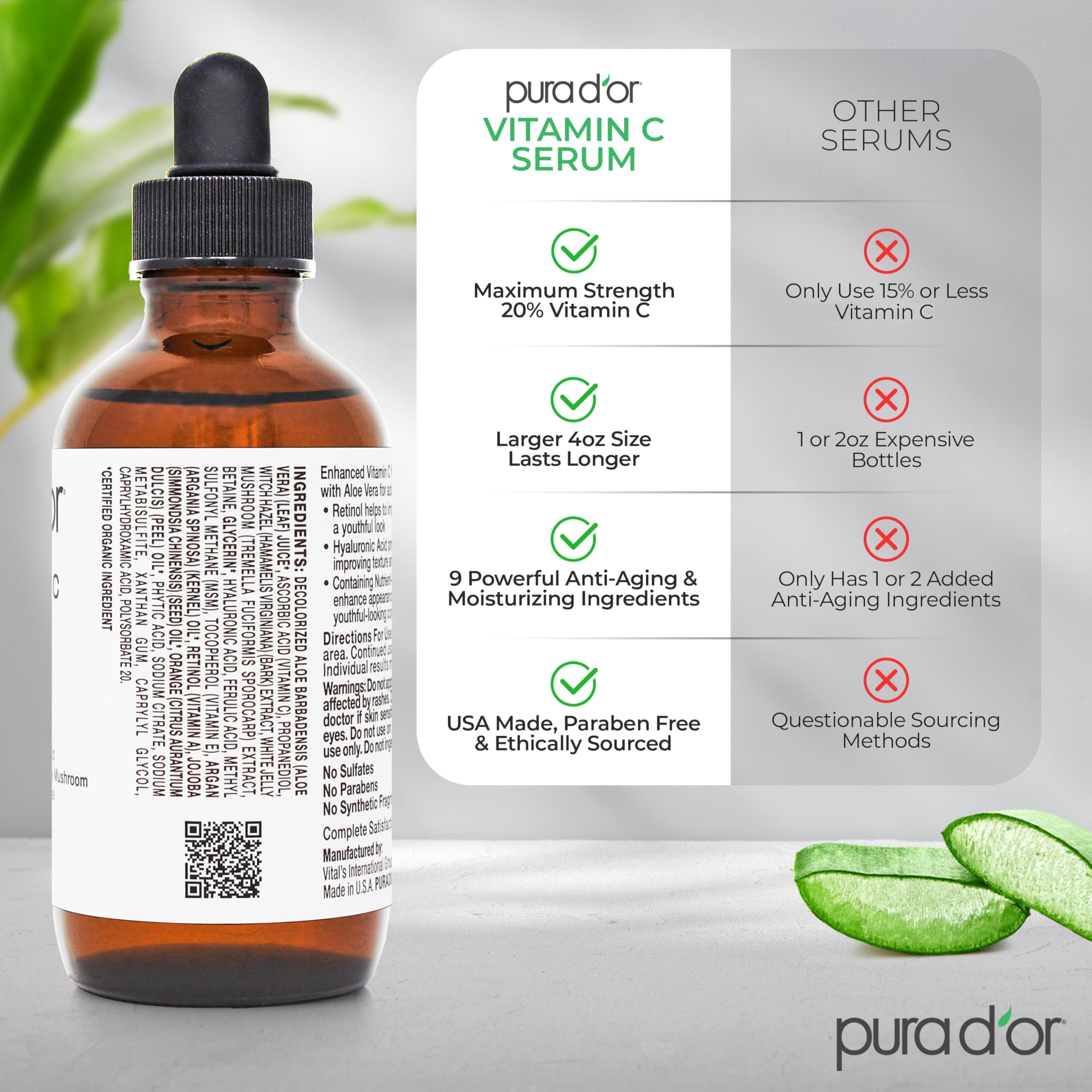 PURA D'OR Vitamine C 20% – acide hyaluronique pour douceur