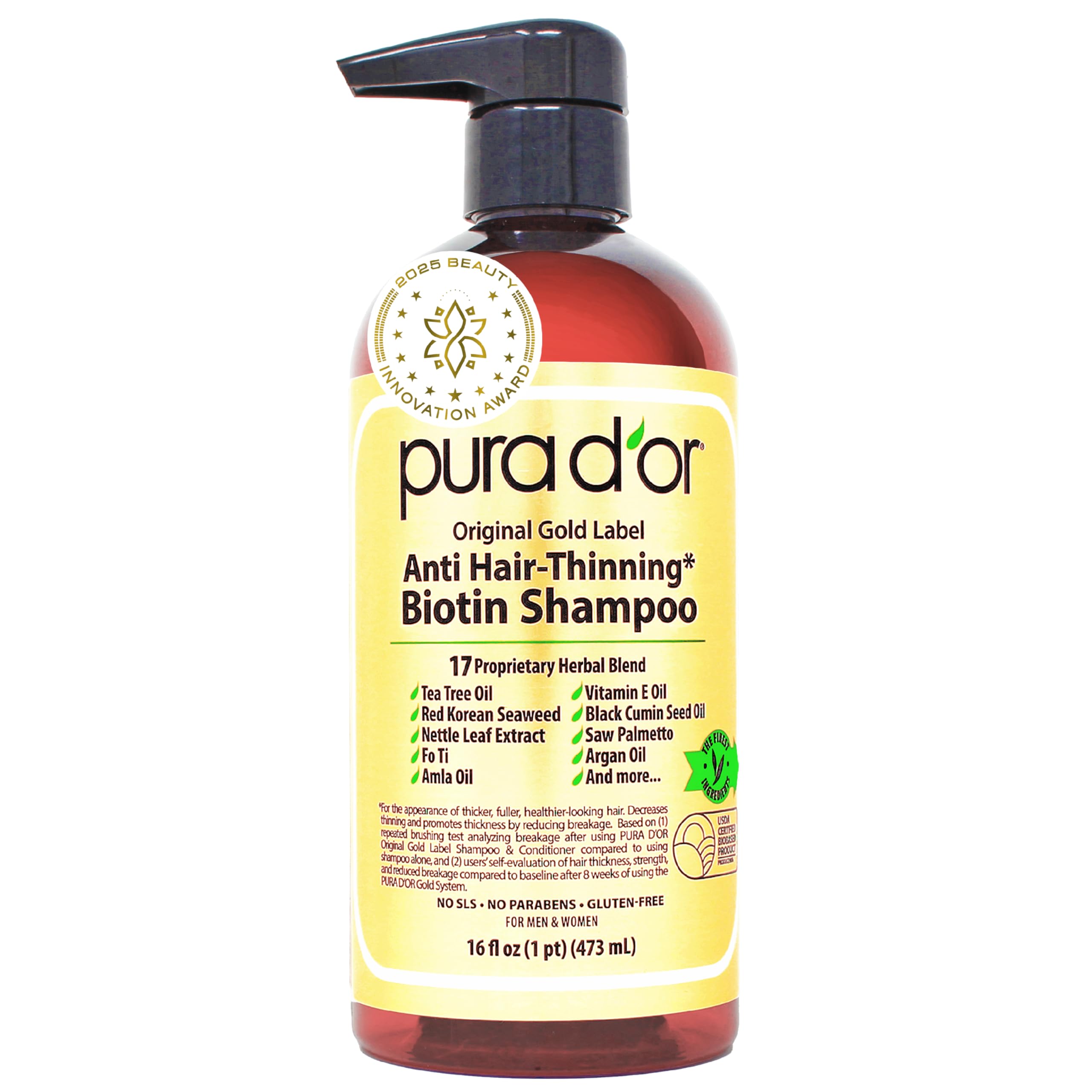 PURA DOR shampoo-bouteille: flacon élégant pour routine quotidienne avec volume.