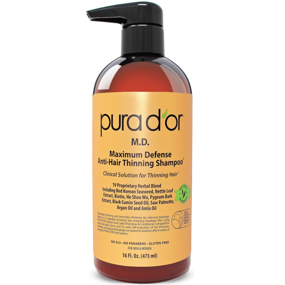 PURA D'OR Max Defense: bouteille de shampooing pour cuir chevelu sain et cheveux plus épais