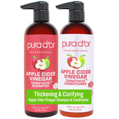 Shampoing PURA D'OR vinaigre cidre pomme, bouteille prête à l'usage, hydratation renforcée des cheveux.