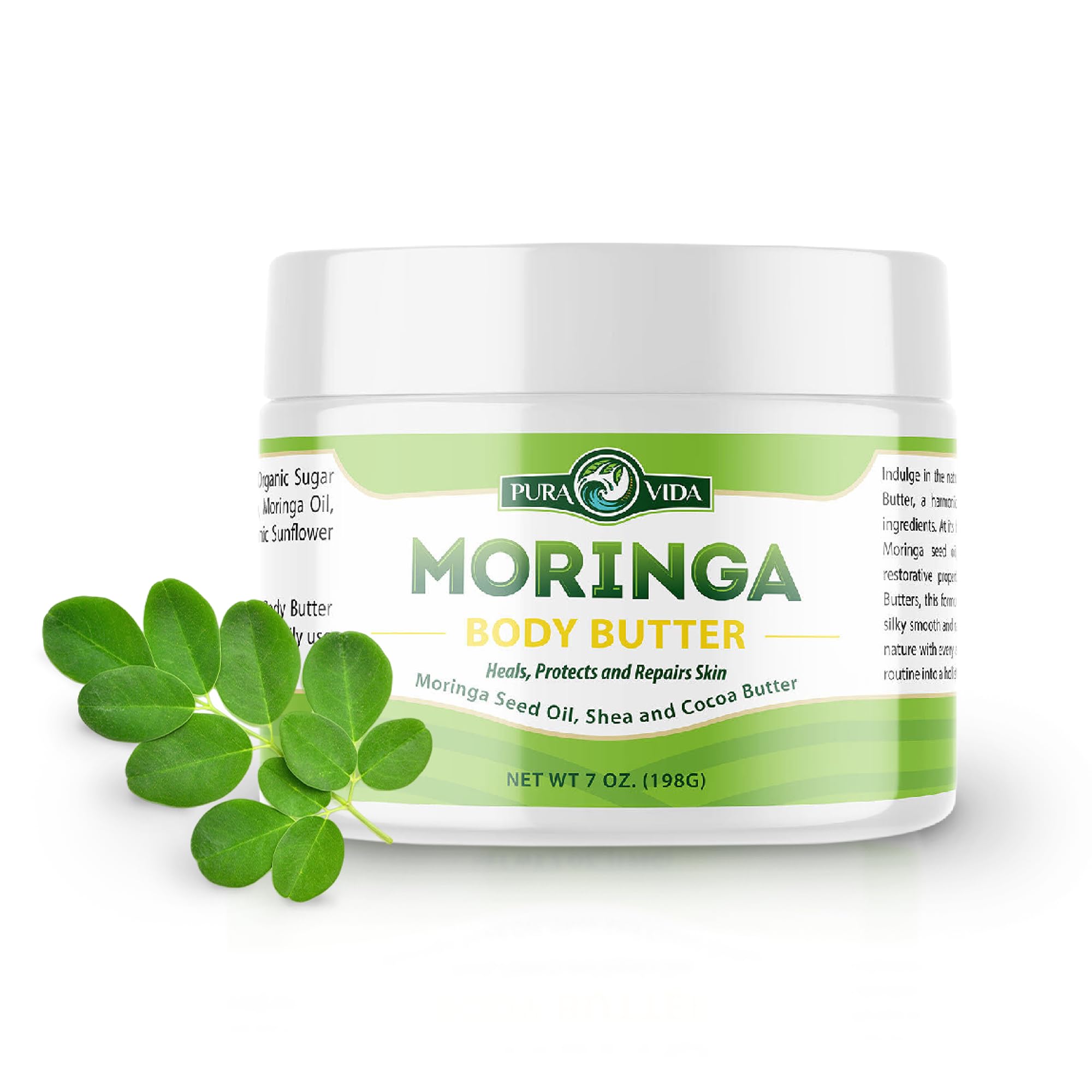 PURA VIDA MORINGA – Beurre corporel dans le pot, hydratation durable.