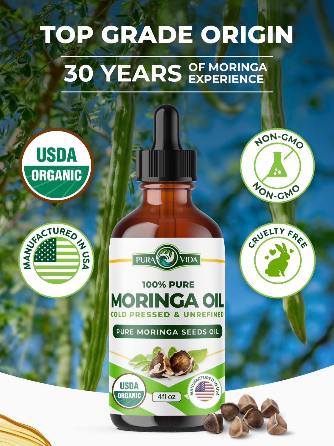 PURA VIDA MORINGA: huile cheveux nourrissante apporte brillance naturelle.