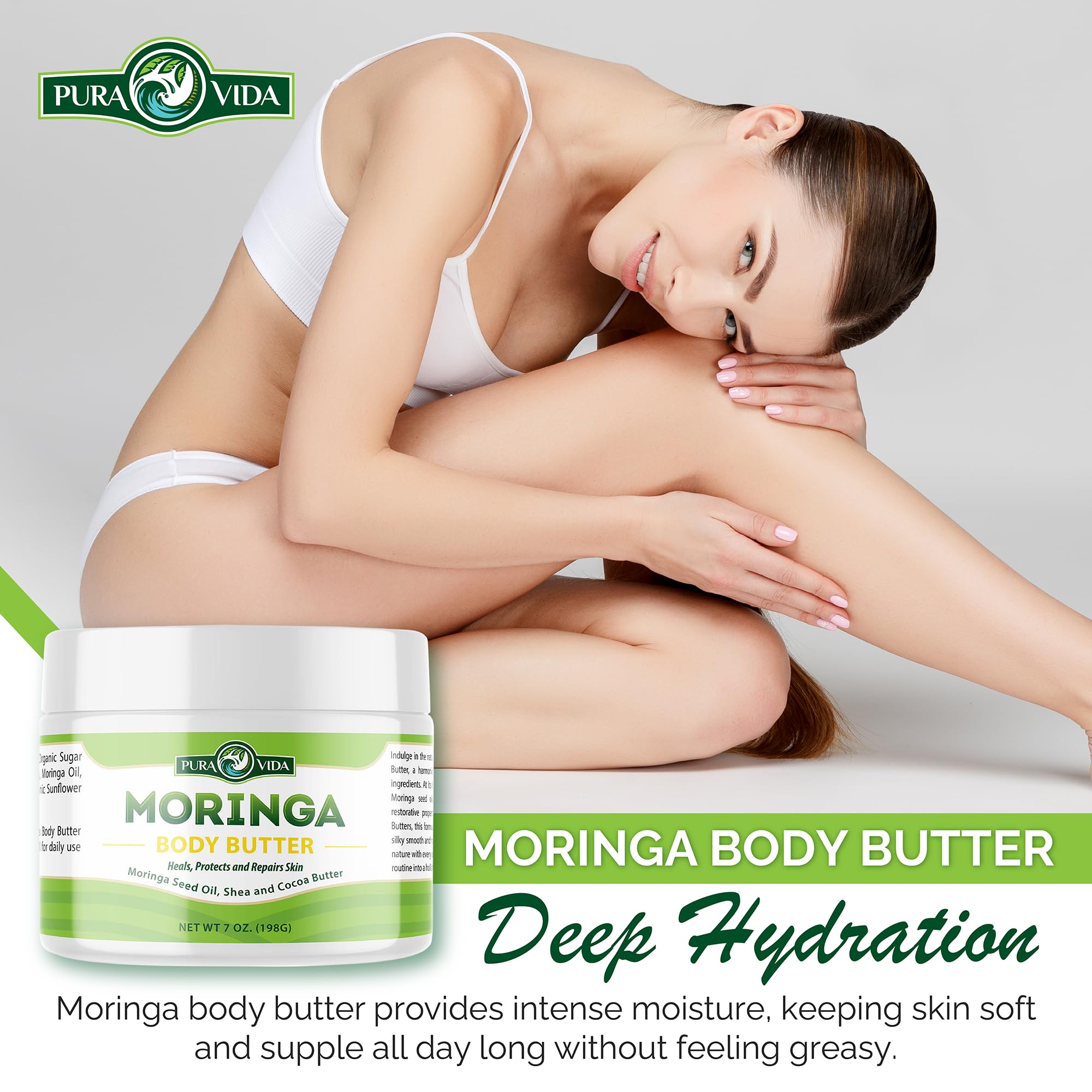 PURA VIDA MORINGA – Texture fouettée légère et absorption rapide.