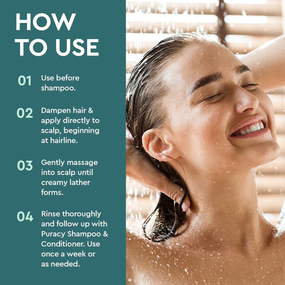 Puracy Scrub, huile d'argan, hydrate et apaise le cuir chevelu.