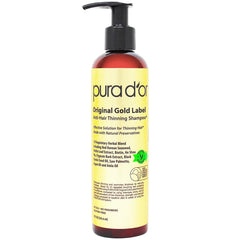PURA D'OR Original Gold Label shampoo bottle front shows thickening potential.
