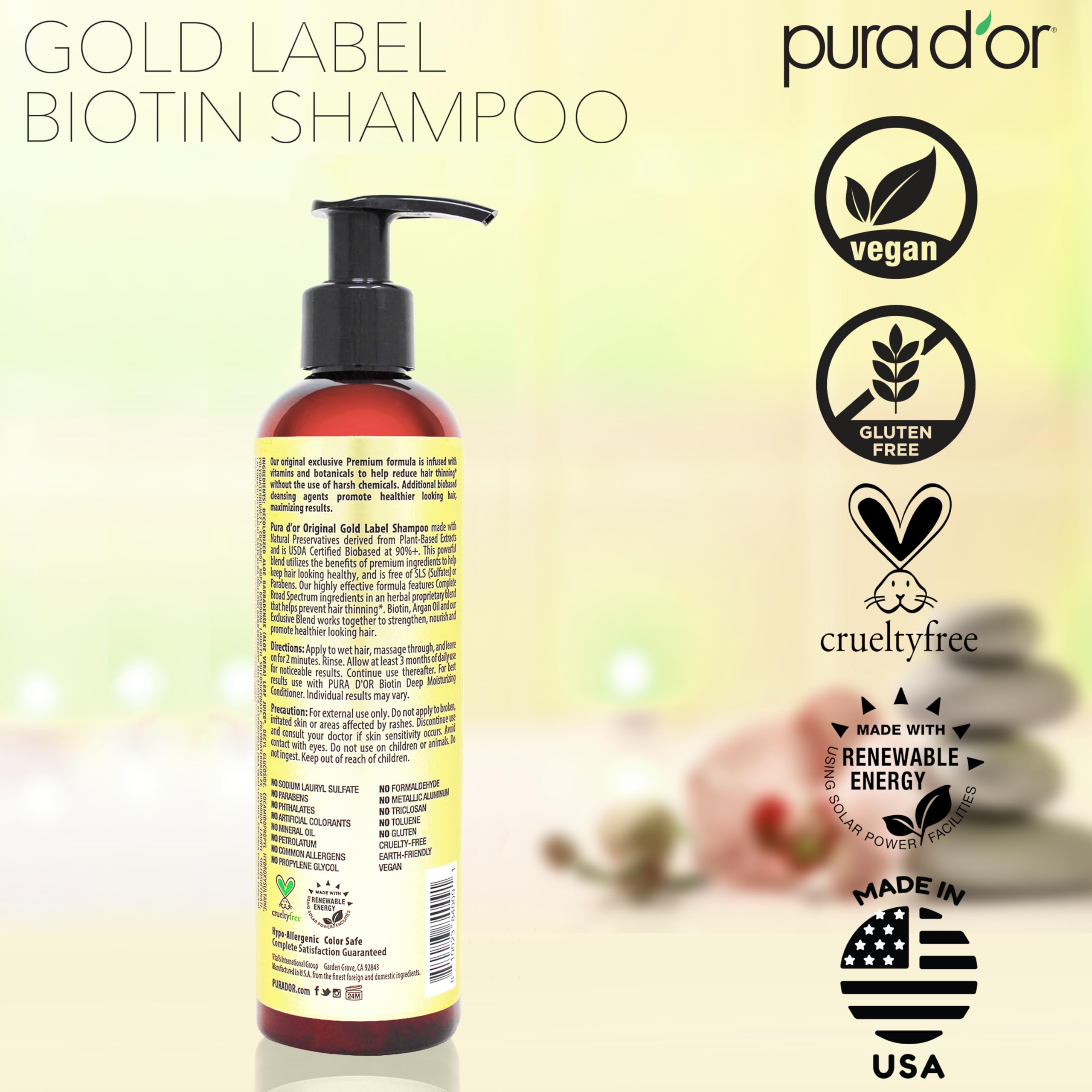 Cruelty-free badge on PURA D'OR packaging signals ethical care.