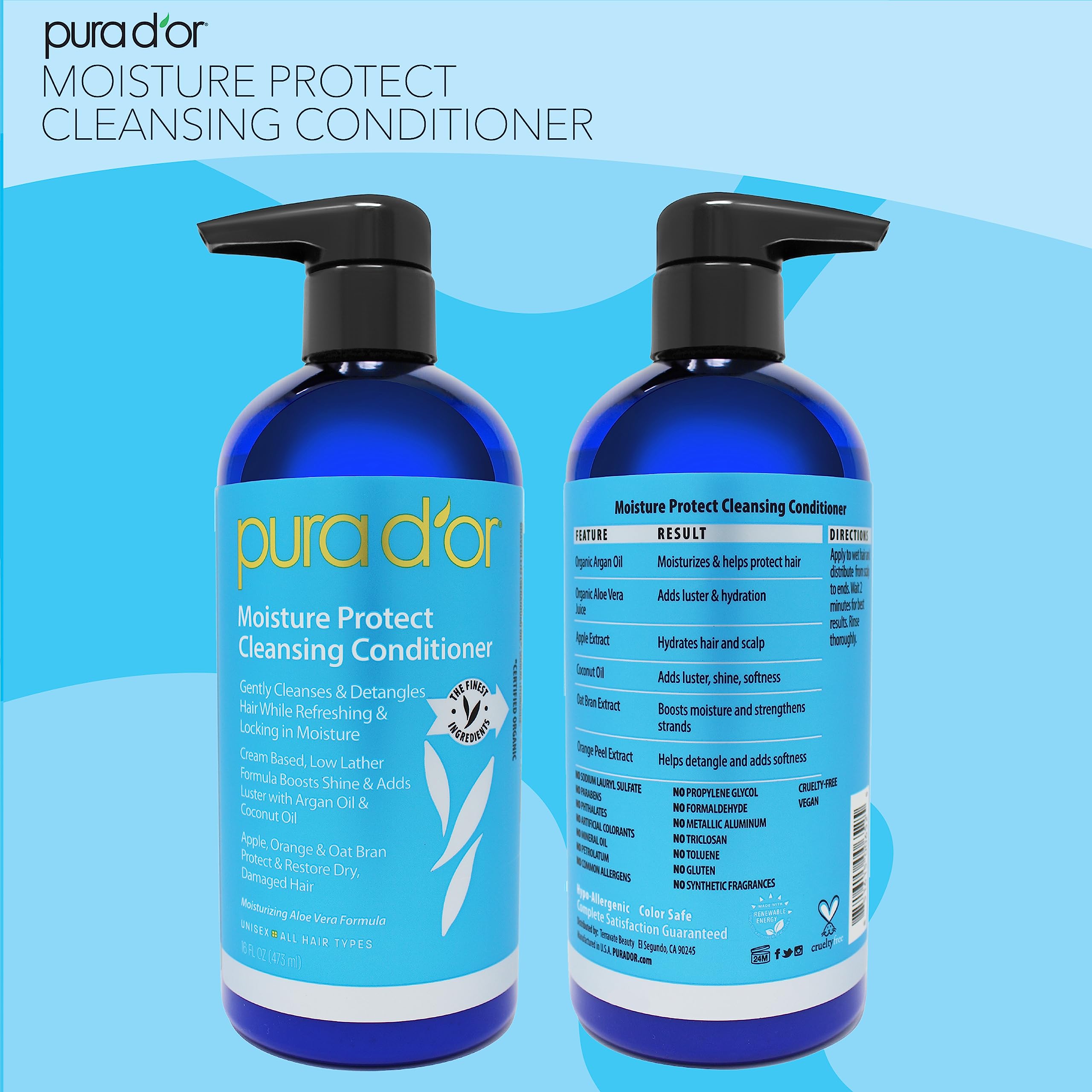 PURA D'OR Moisture Protect, démêlage facilité pour cheveux lisses.