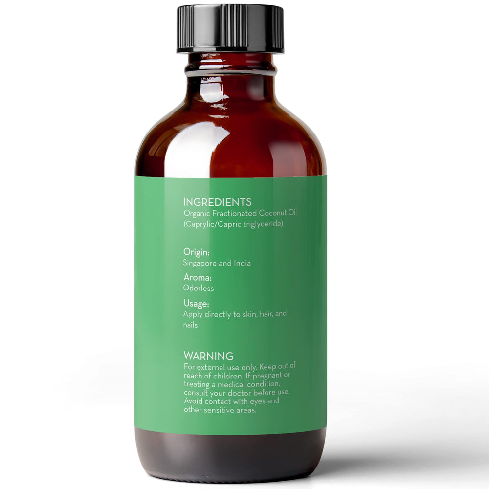 Pure Body Naturals huile coco fractionnée biologique, certifiée sans produits chimiques.