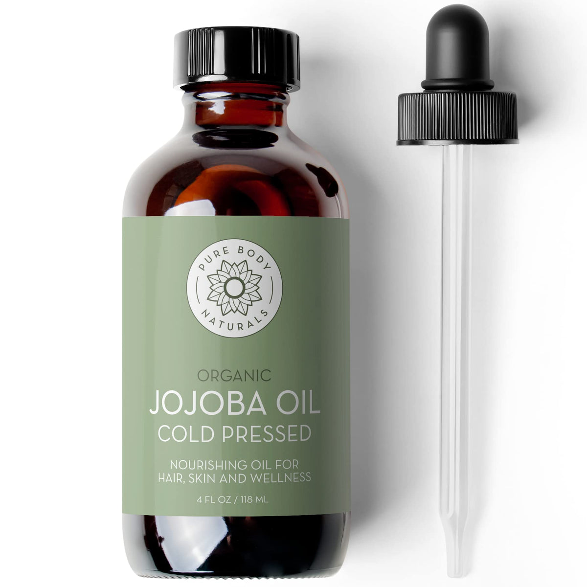 Pure Body Naturals huile de jojoba – bouteille ambrée protégeant les nutriments et l'hydratation