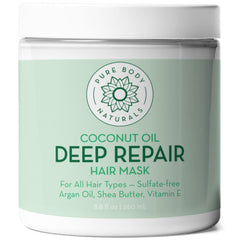Pure Body Naturals Masque Cheveux Crème Coco, texture onctueuse pour nourrir les longueurs.