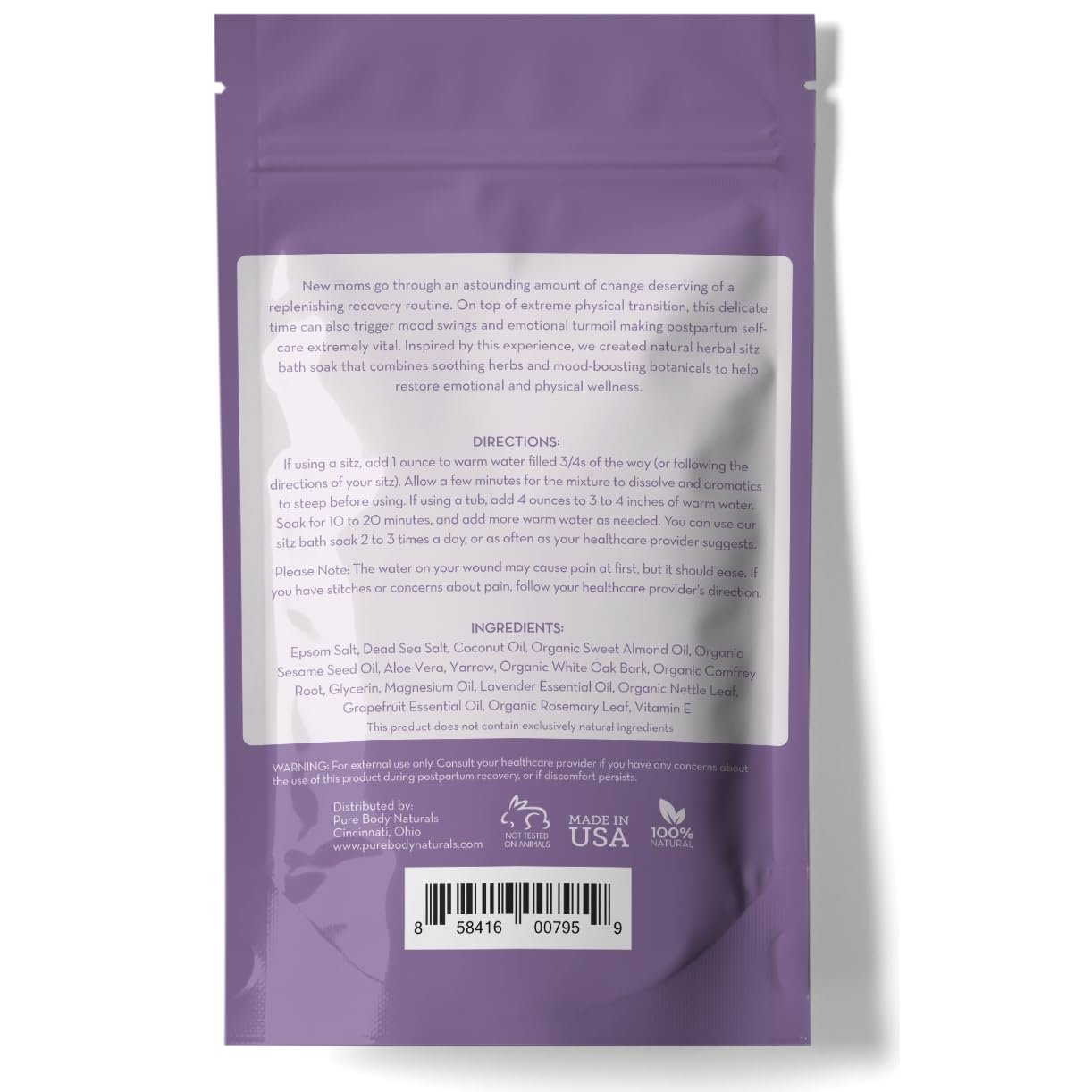 Pure Body Naturals bain siège postpartum, sécurité et douceur dans l’eau chaude.