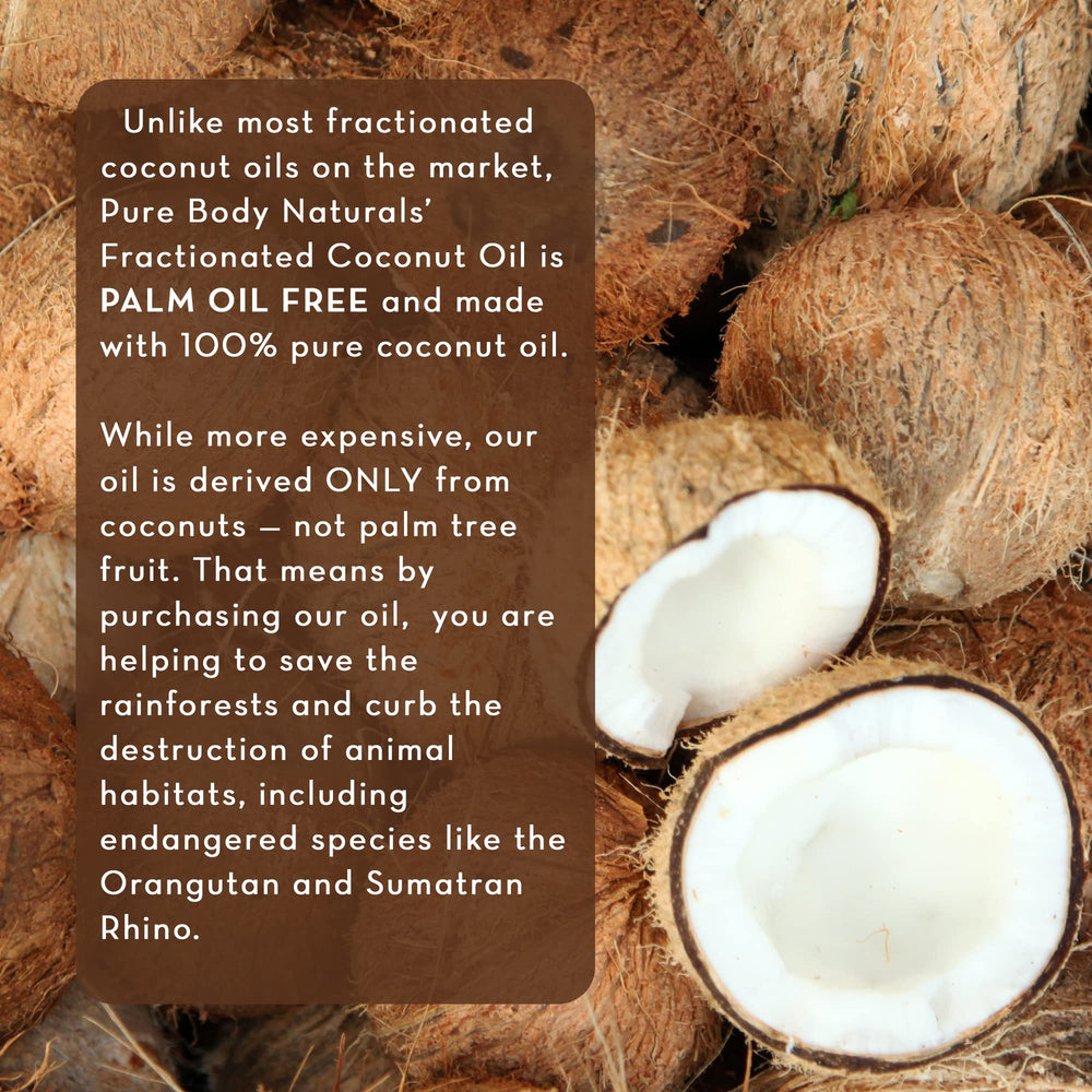 Pure Body Naturals huile coco fractionnée, soin corps léger et hydratant.
